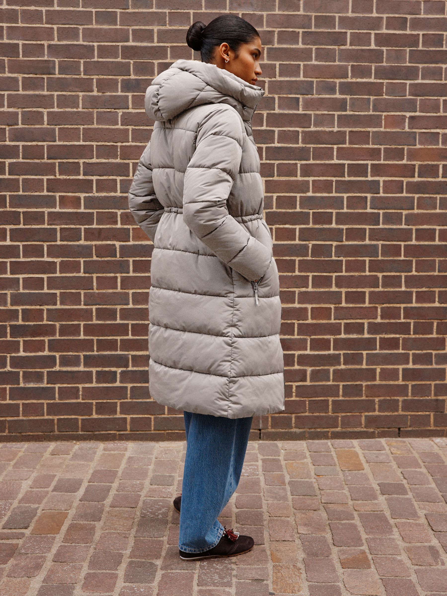 Shower Resistant Hooded Long Padded Puffer Coat - Grey - Regular - Location Worn