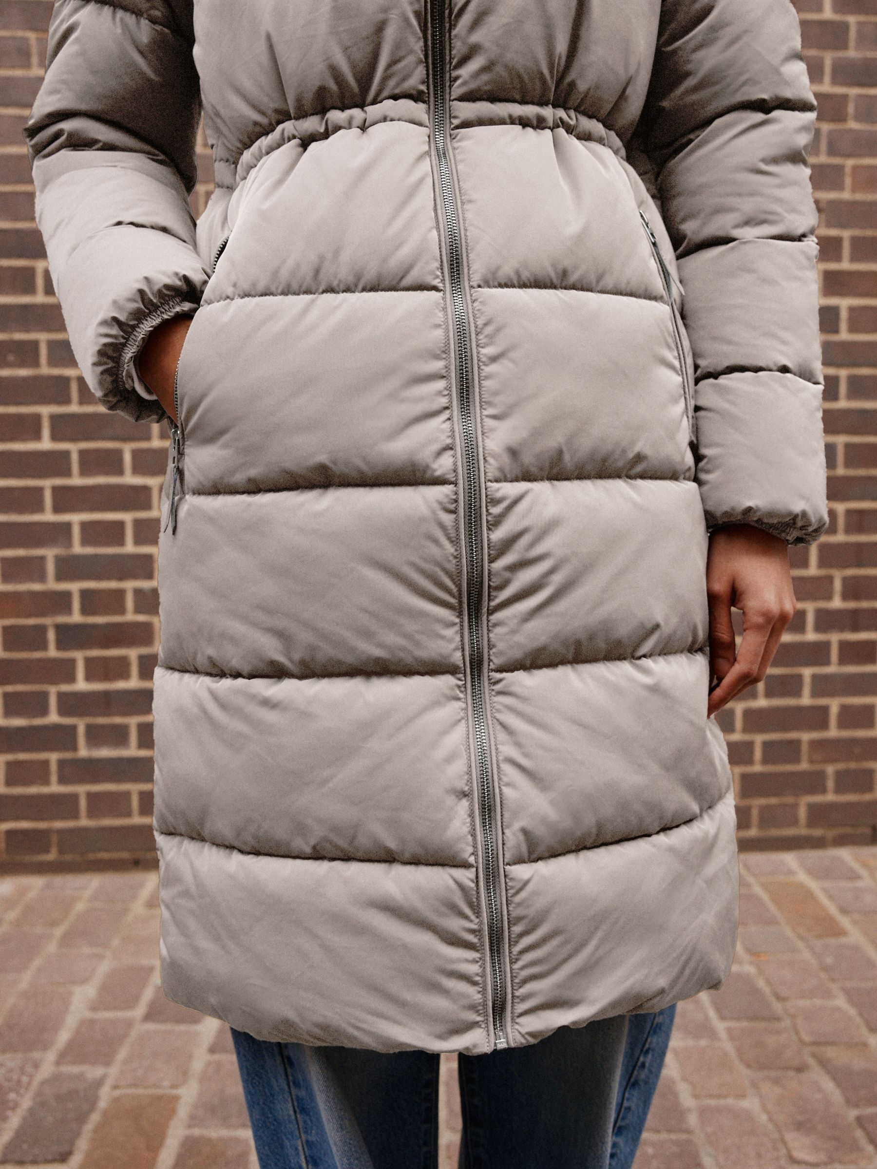 Shower Resistant Hooded Long Padded Puffer Coat - Grey - Regular - Location Worn