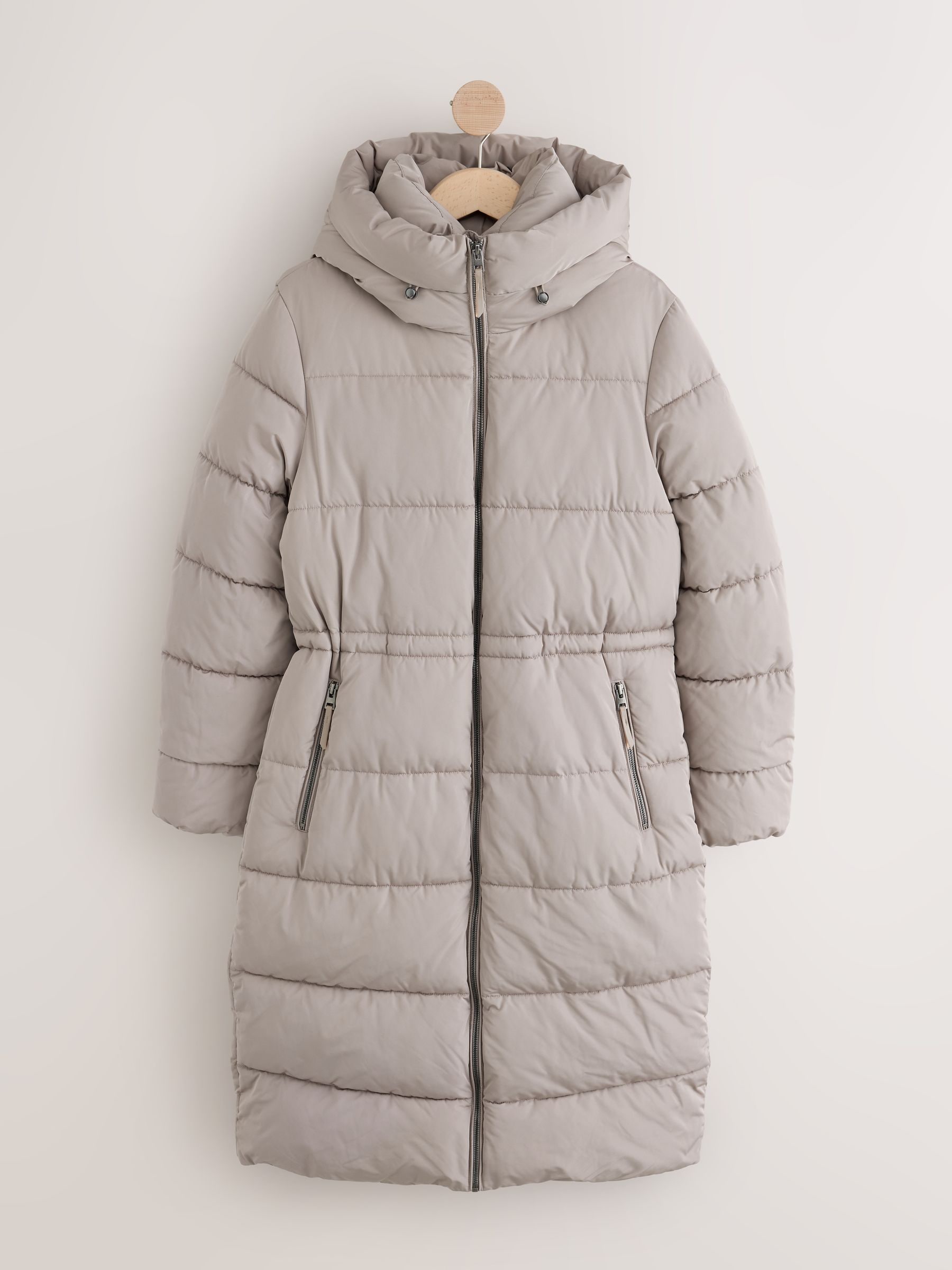 Shower Resistant Hooded Long Padded Puffer Coat - Grey - Regular - SIP Still Life