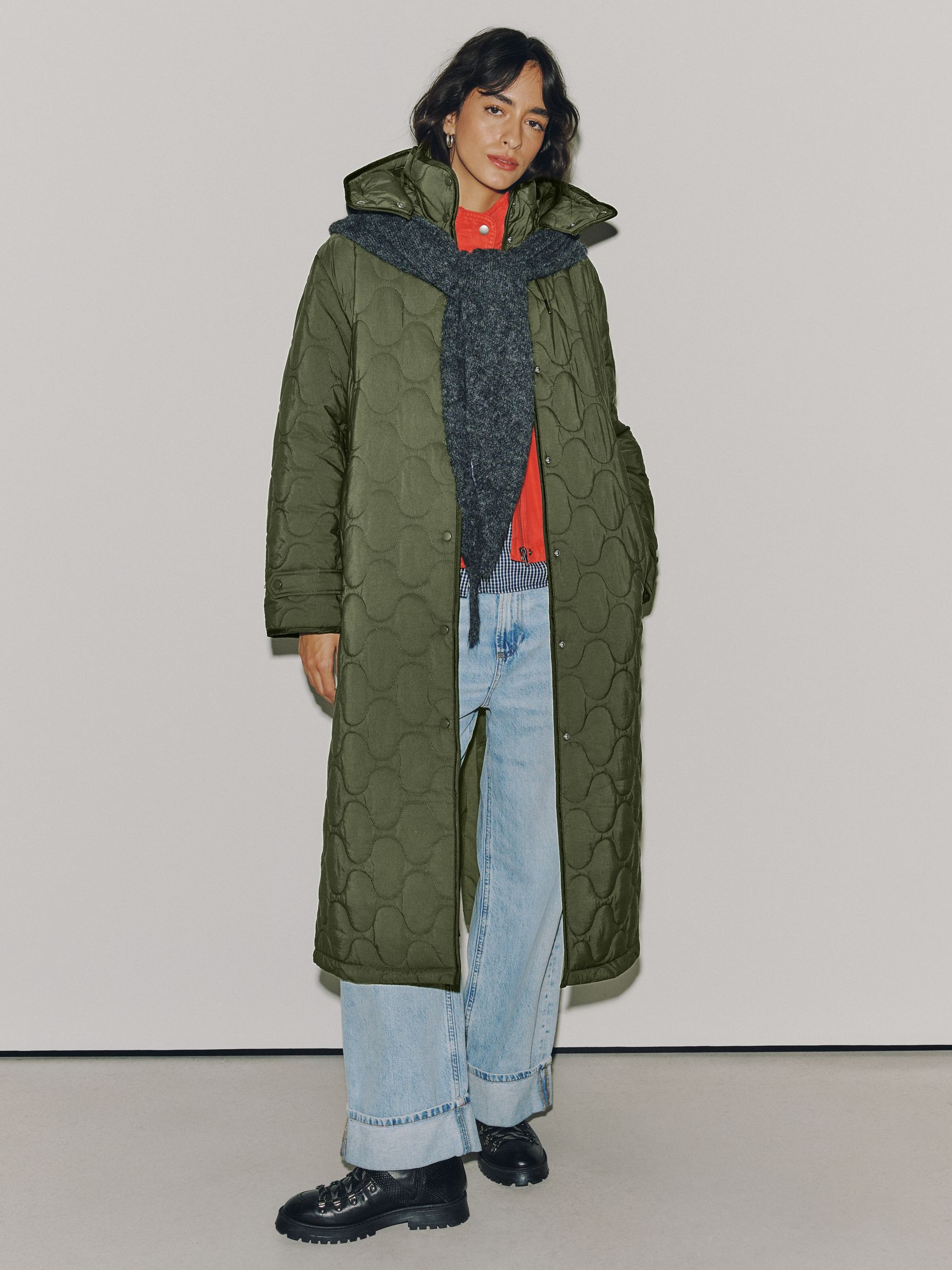 Long Quilted Shower Resistant Jacket - Olive Green - Regular - SIP Worn