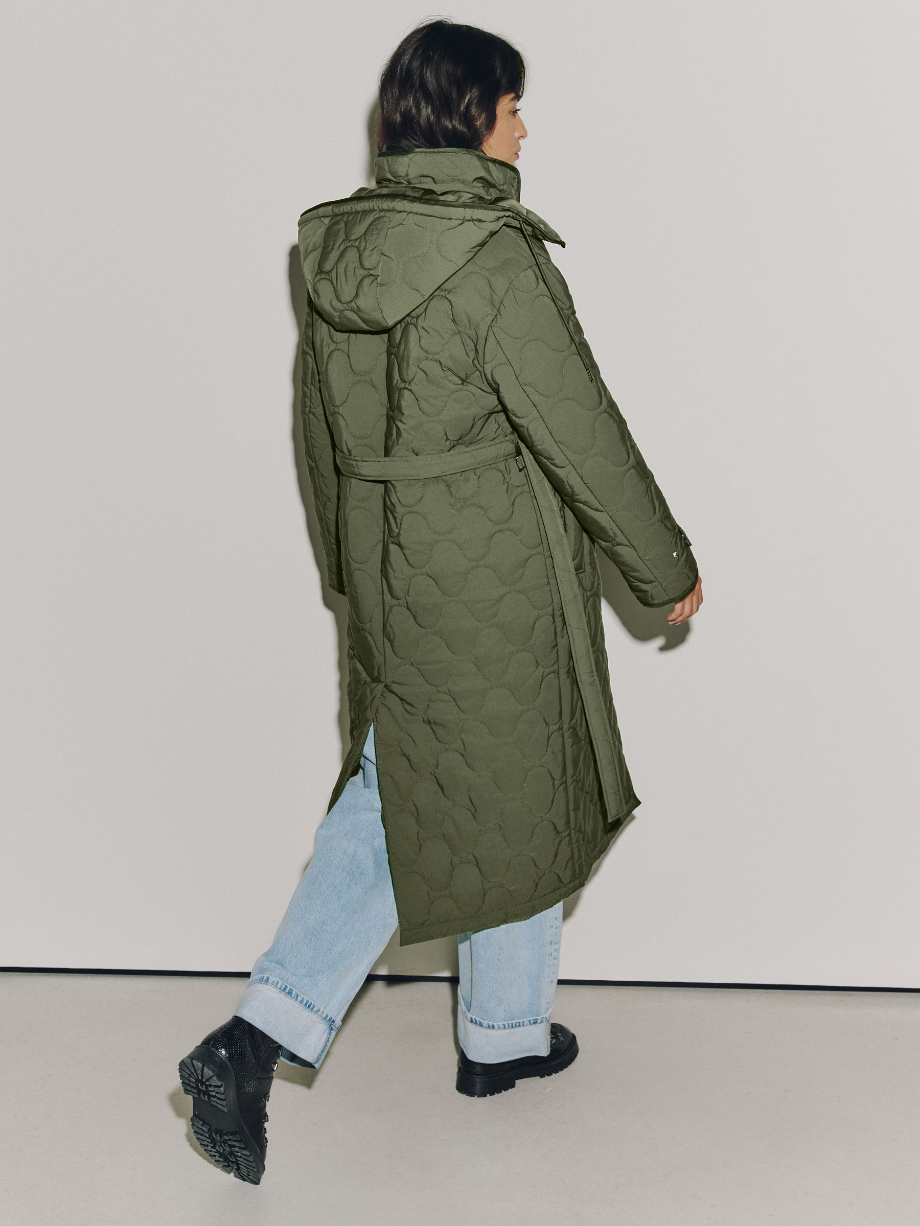 Long Quilted Shower Resistant Jacket - Olive Green - Regular - SIP Worn