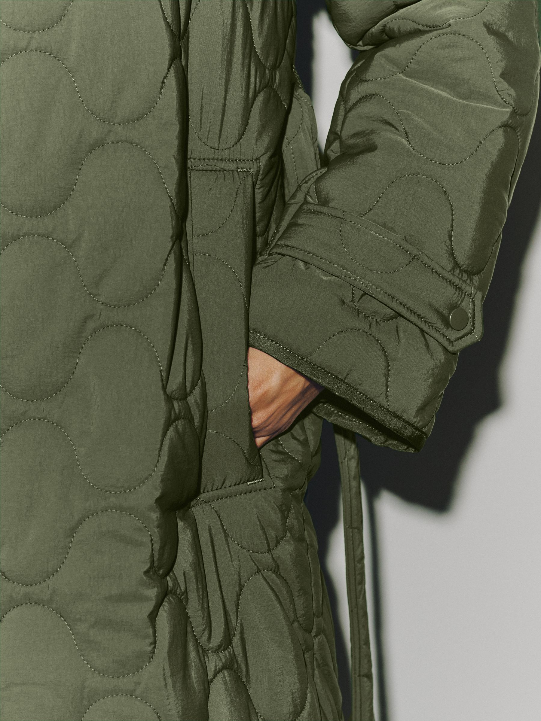 Long Quilted Shower Resistant Jacket - Olive Green - Regular - SIP Worn