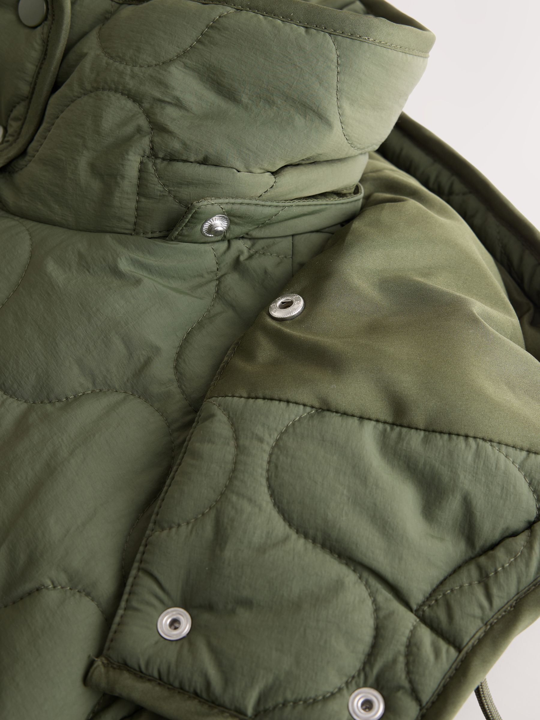 Long Quilted Shower Resistant Jacket - Olive Green - Regular - SIP Still Life