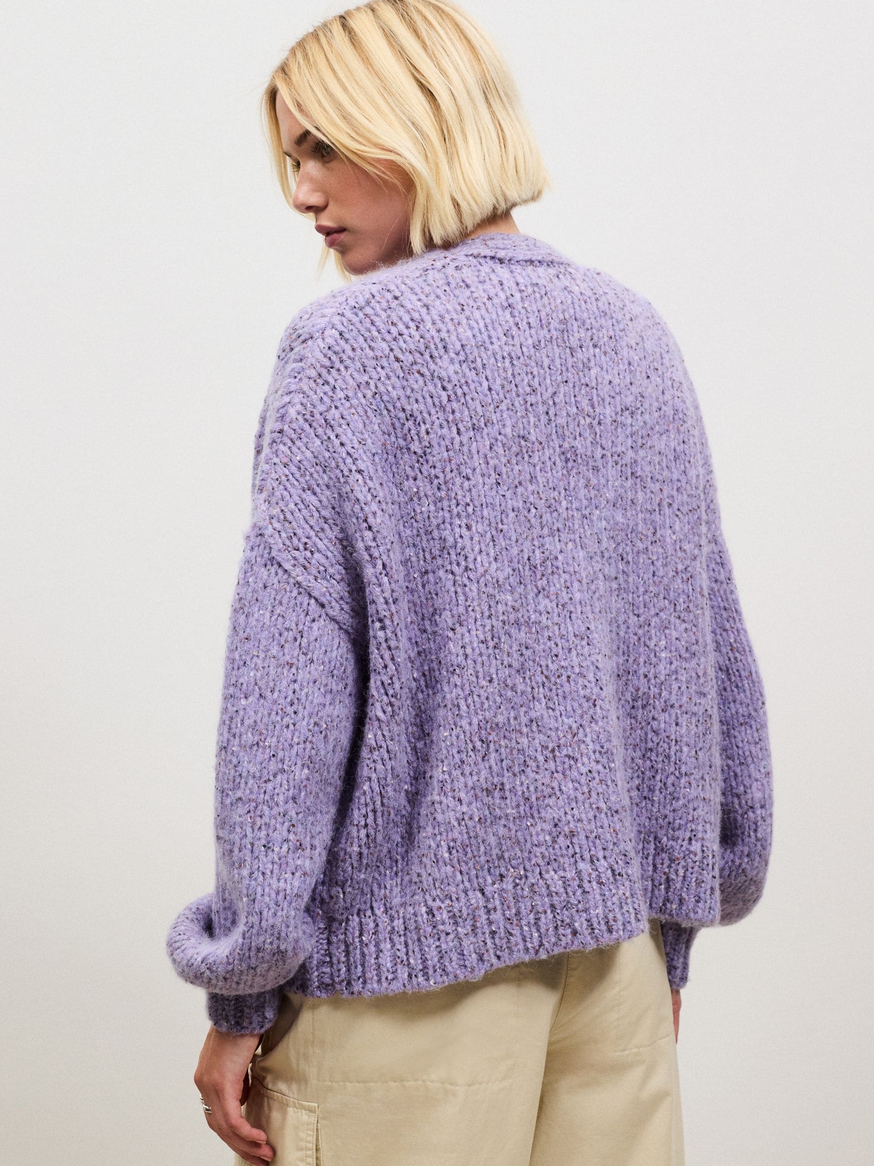 Soft Touch Chunky Knit Open Cardigan - Purple Neppy - Regular - Location Worn