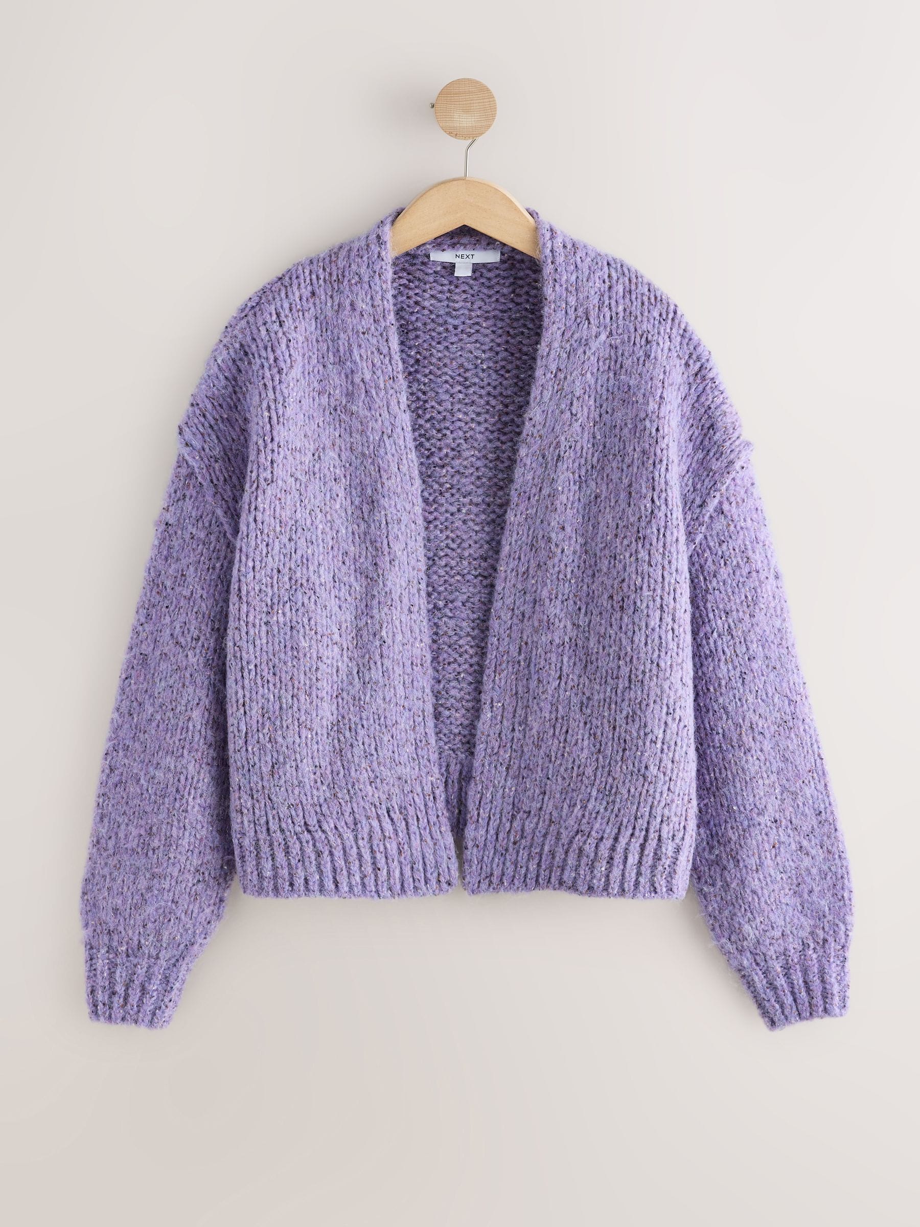 Soft Touch Chunky Knit Open Cardigan - Purple Neppy - Regular - SIP Still Life