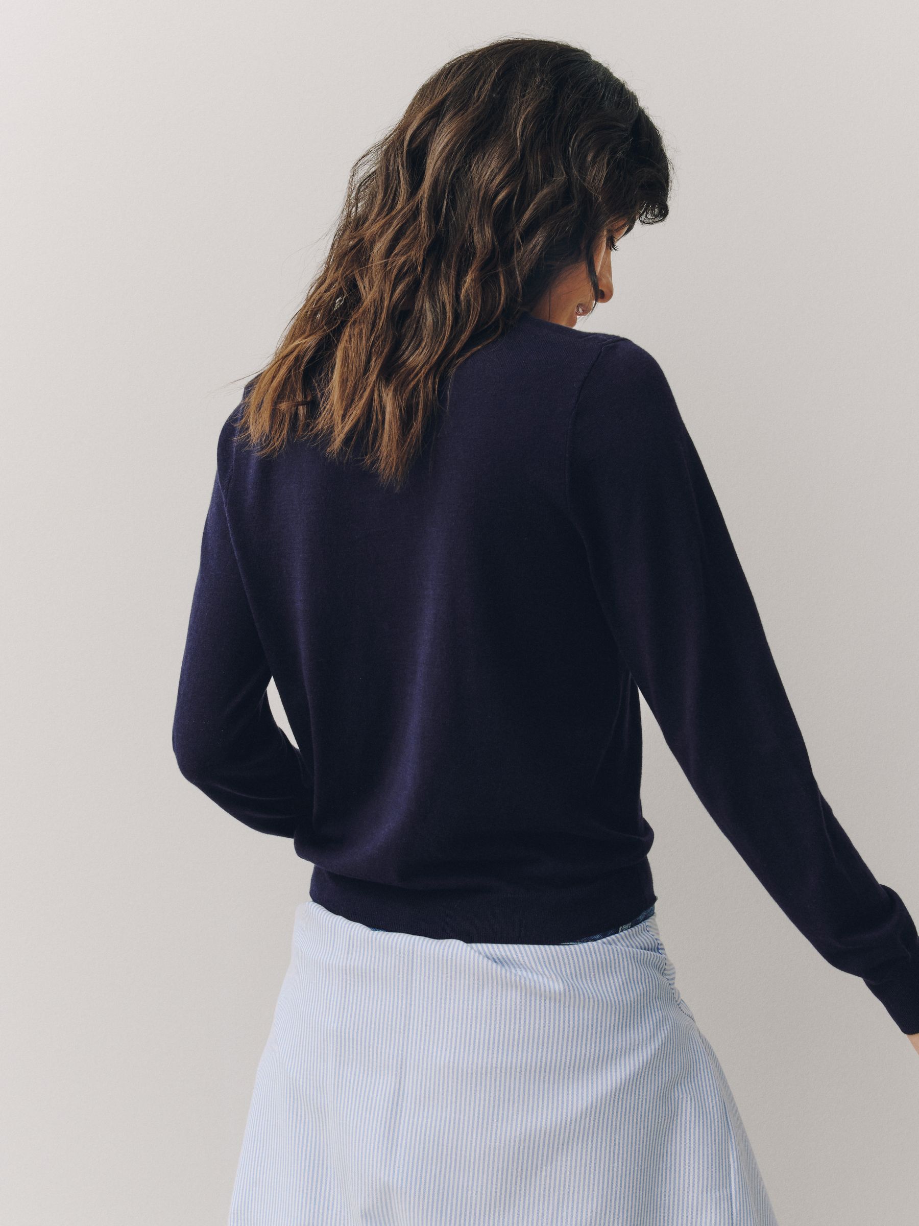 Cotton Rich Soft Touch Long Sleeve Crew Neck Jumper - Navy Blue - Regular - SIP Worn