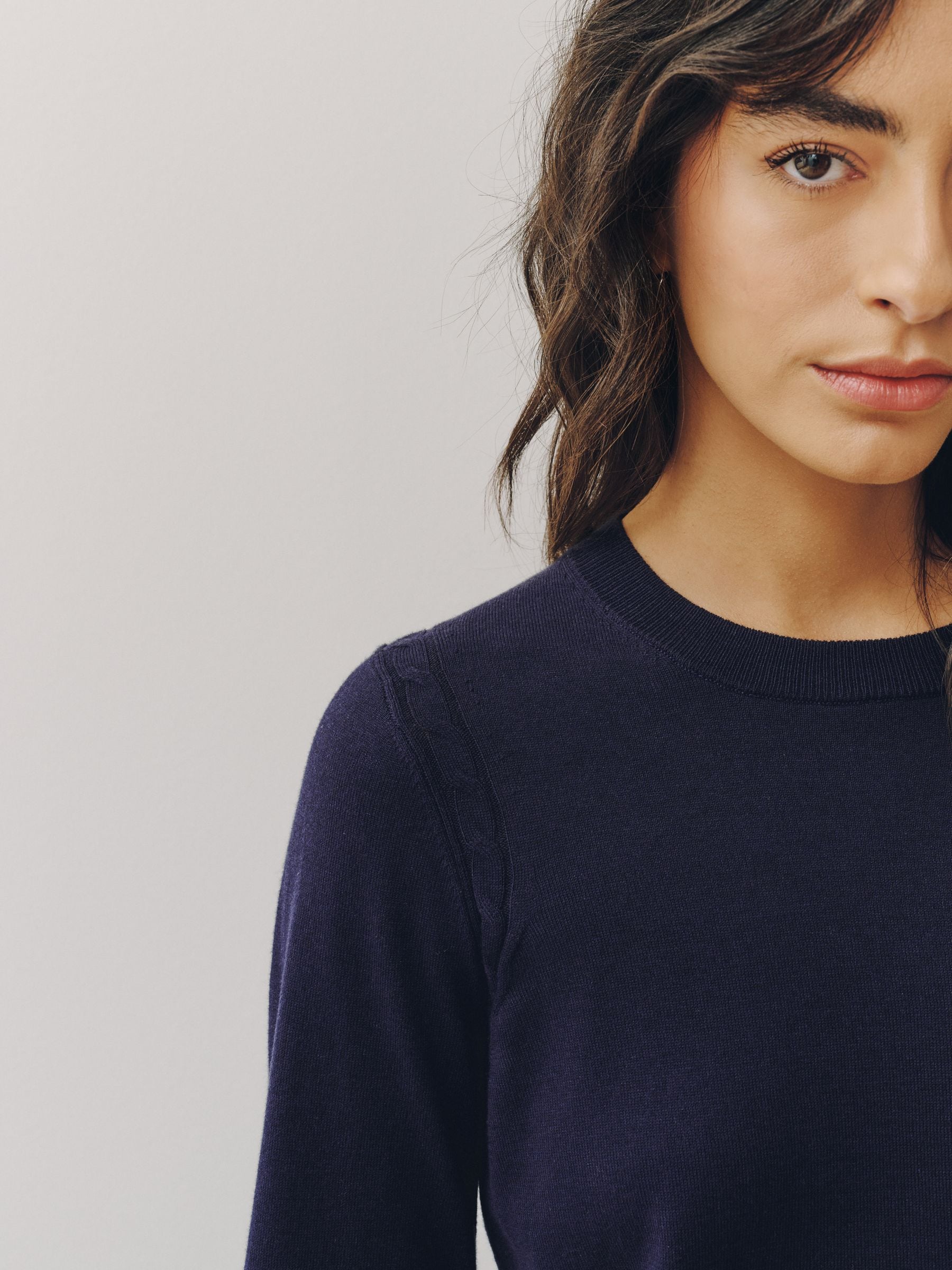 Cotton Rich Soft Touch Long Sleeve Crew Neck Jumper - Navy Blue - Regular - SIP Worn