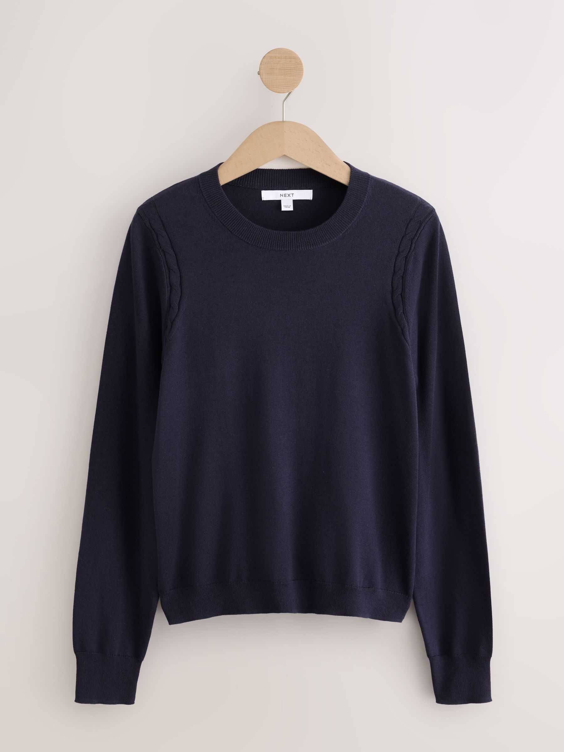 Cotton Rich Soft Touch Long Sleeve Crew Neck Jumper - Navy Blue - Regular - SIP Still Life