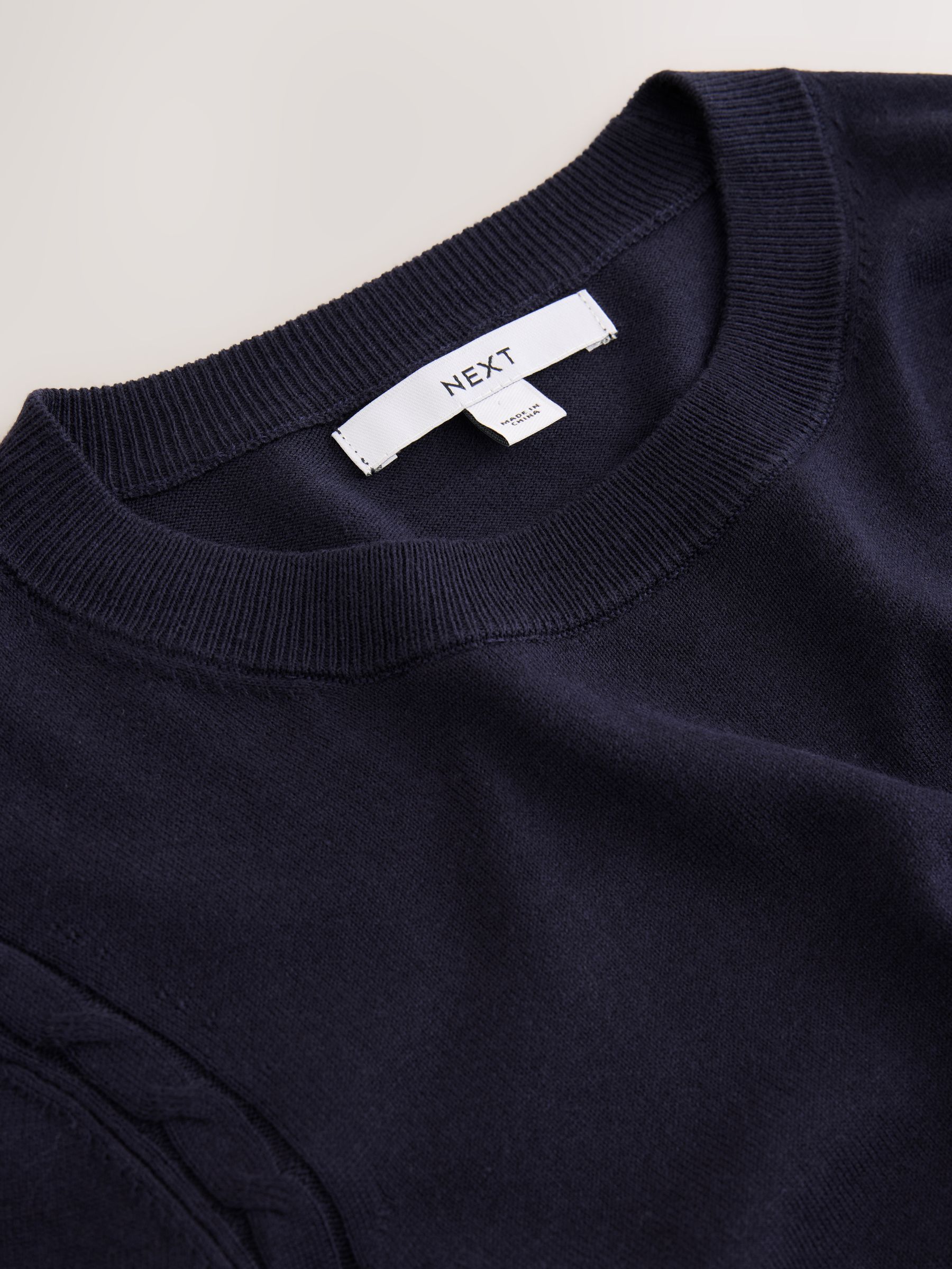 Cotton Rich Soft Touch Long Sleeve Crew Neck Jumper - Navy Blue - Regular - SIP Still Life