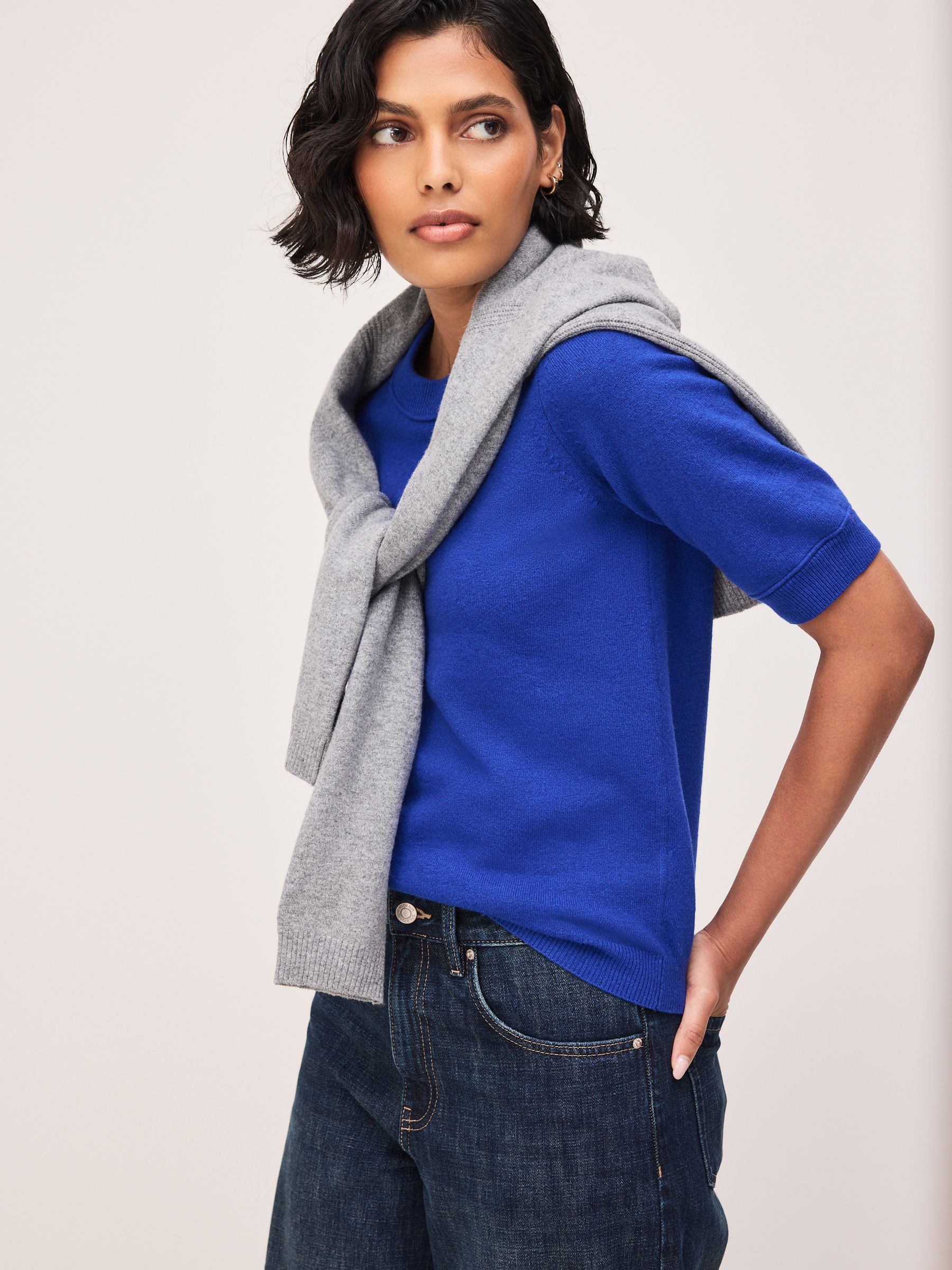 Supersoft Short Sleeve Knitted T-Shirt - Cobalt Blue - Regular - Location Worn