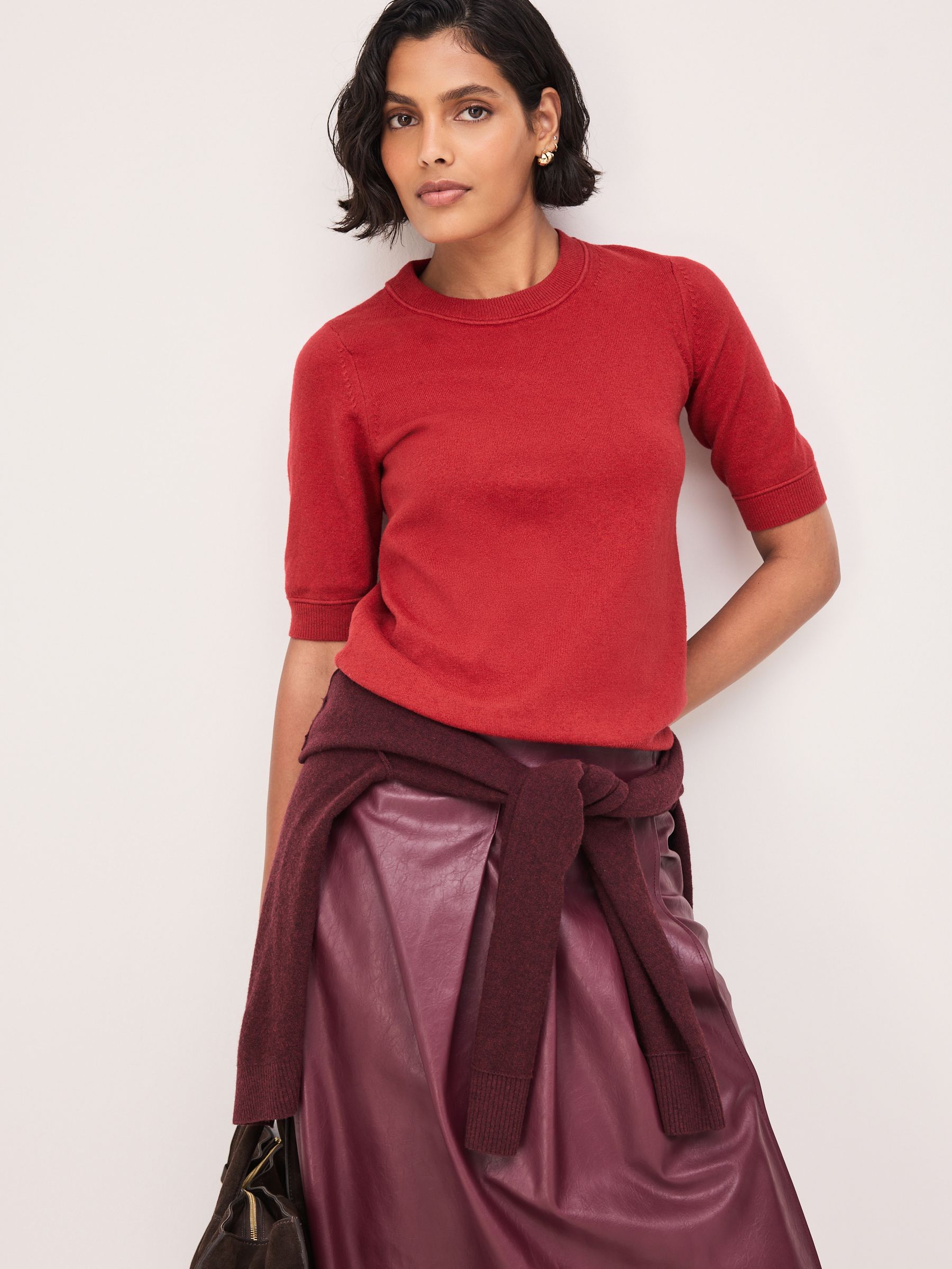 Supersoft Short Sleeve Knitted T-Shirt - Red - Regular - Location Worn