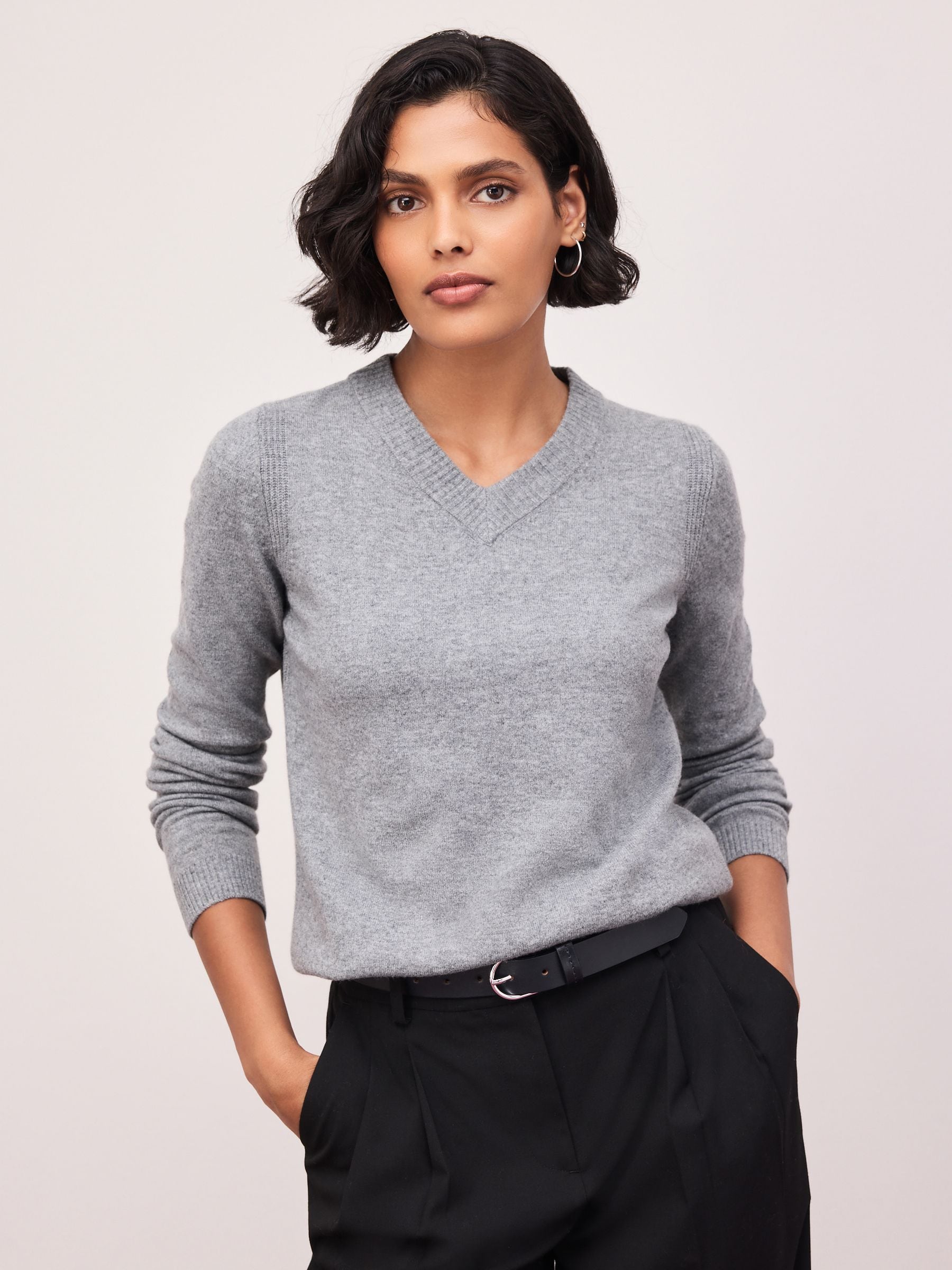 Supersoft V-Neck Long Sleeve Jumper - Grey - Regular - Location Worn