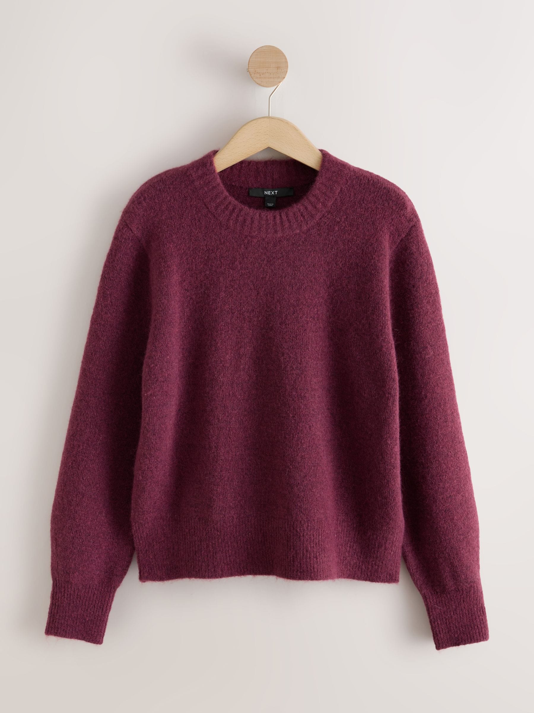 Long Sleeve Crew Neck Knitted Jumper With Wool - Burgundy Red - Regular - SIP Still Life