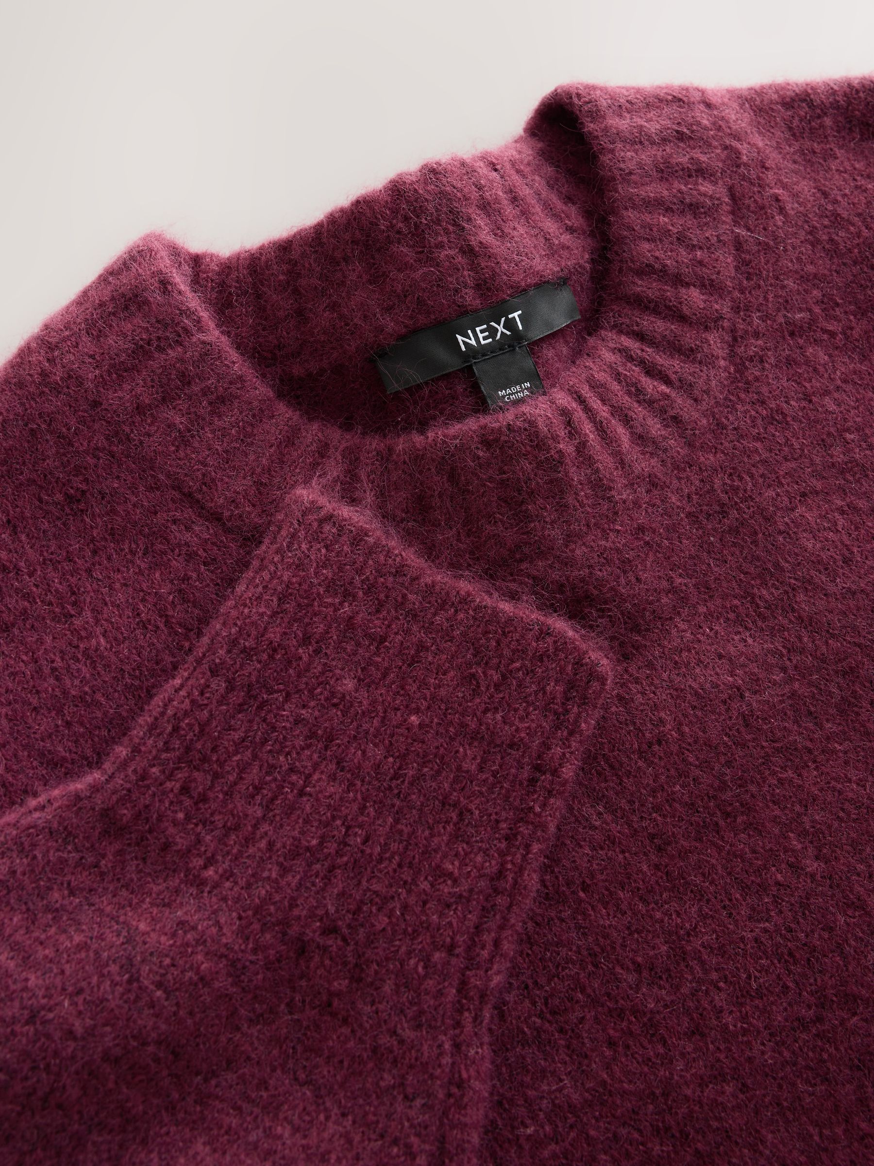 Long Sleeve Crew Neck Knitted Jumper With Wool - Burgundy Red - Regular - SIP Still Life