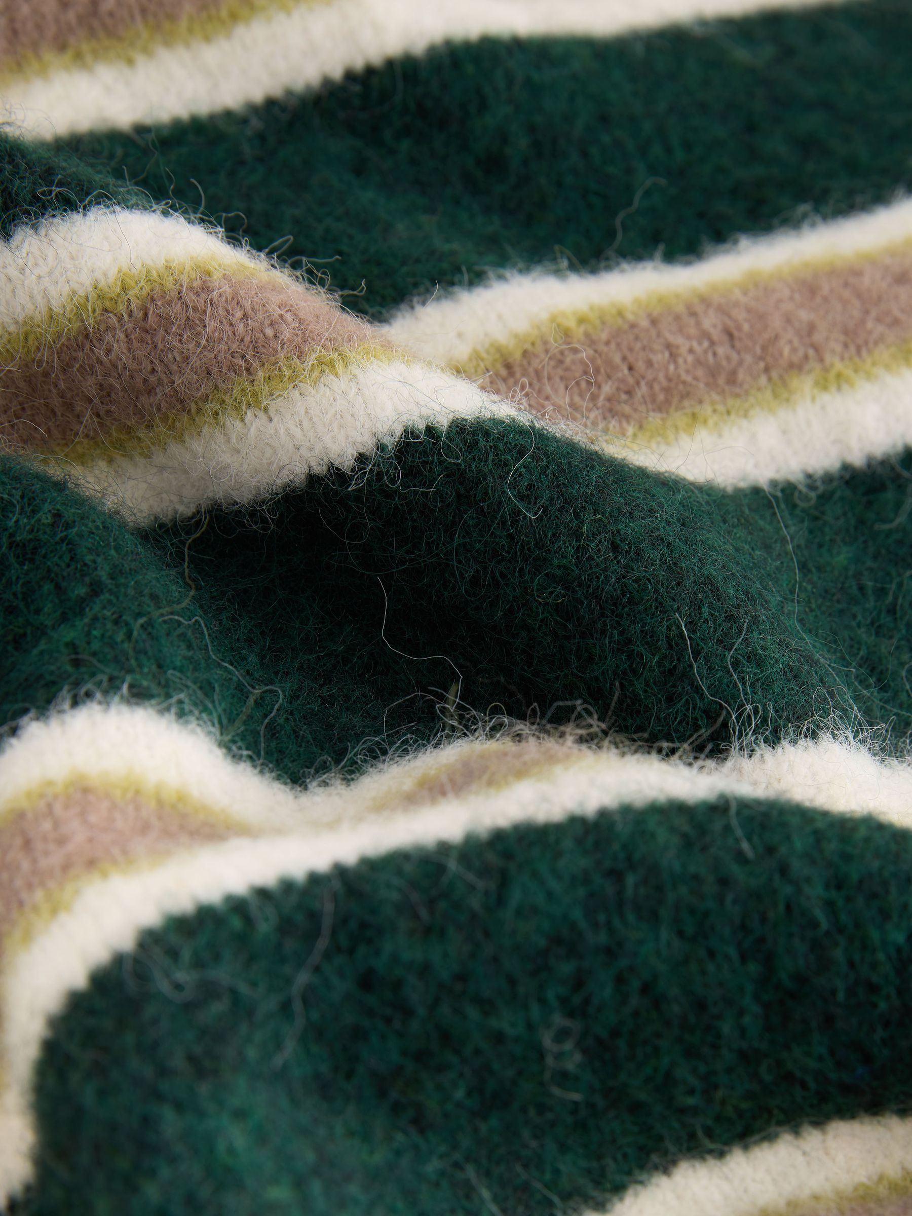 Long Sleeve Crew Neck Knitted Jumper With Wool - Green/Camel Stripe - Regular - SIP Still Life