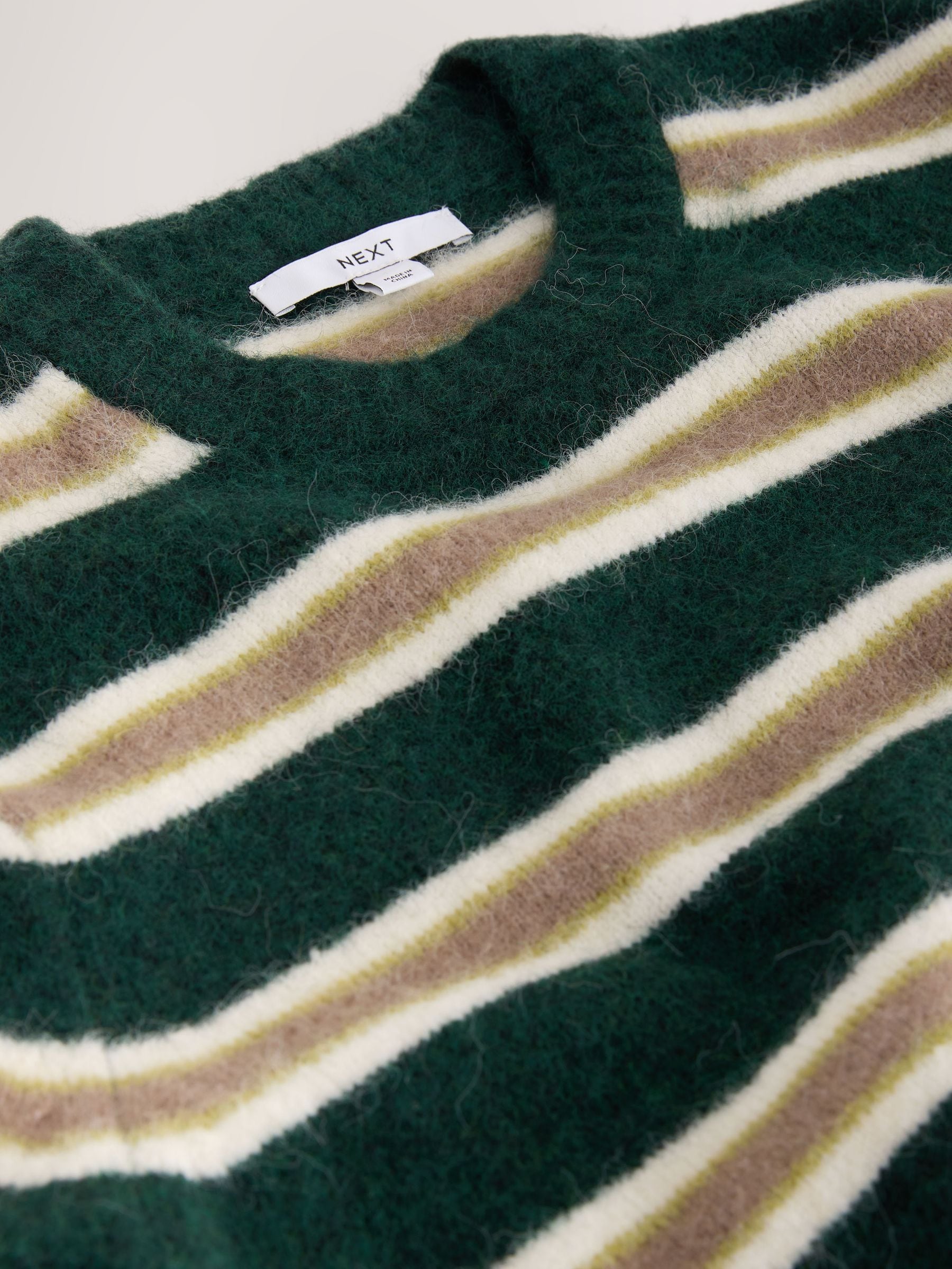 Long Sleeve Crew Neck Knitted Jumper With Wool - Green/Camel Stripe - Regular - SIP Still Life