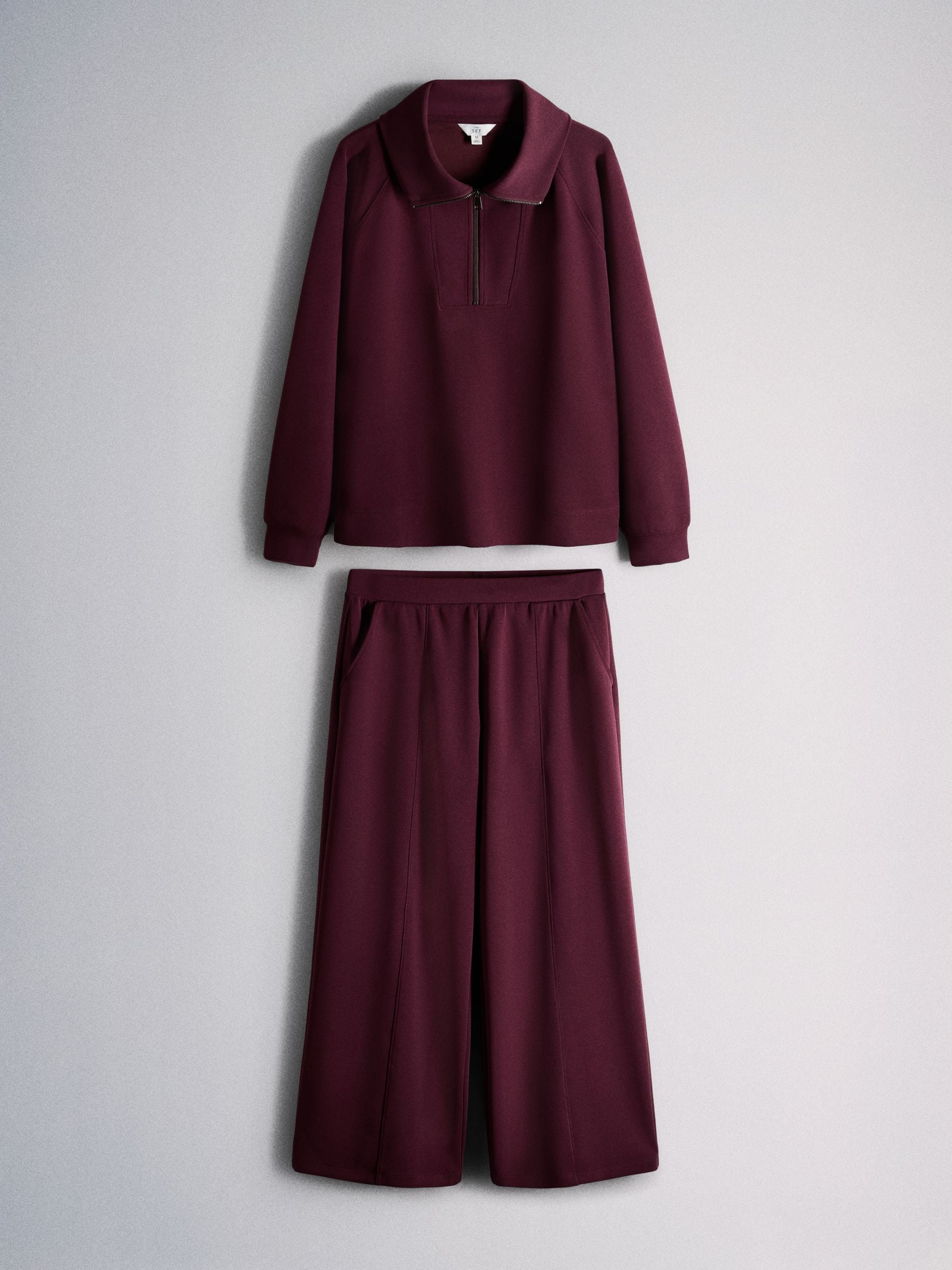 The Set Modal blend Half Zip Coord Loungewear Set - Burgundy Red - Regular - SIP Still Life