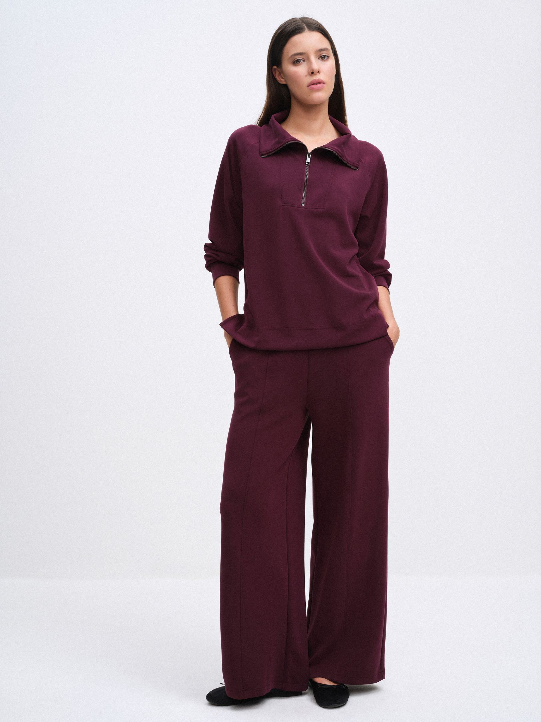 The Set Modal blend Half Zip Coord Loungewear Set - Burgundy Red - Regular - SIP Worn