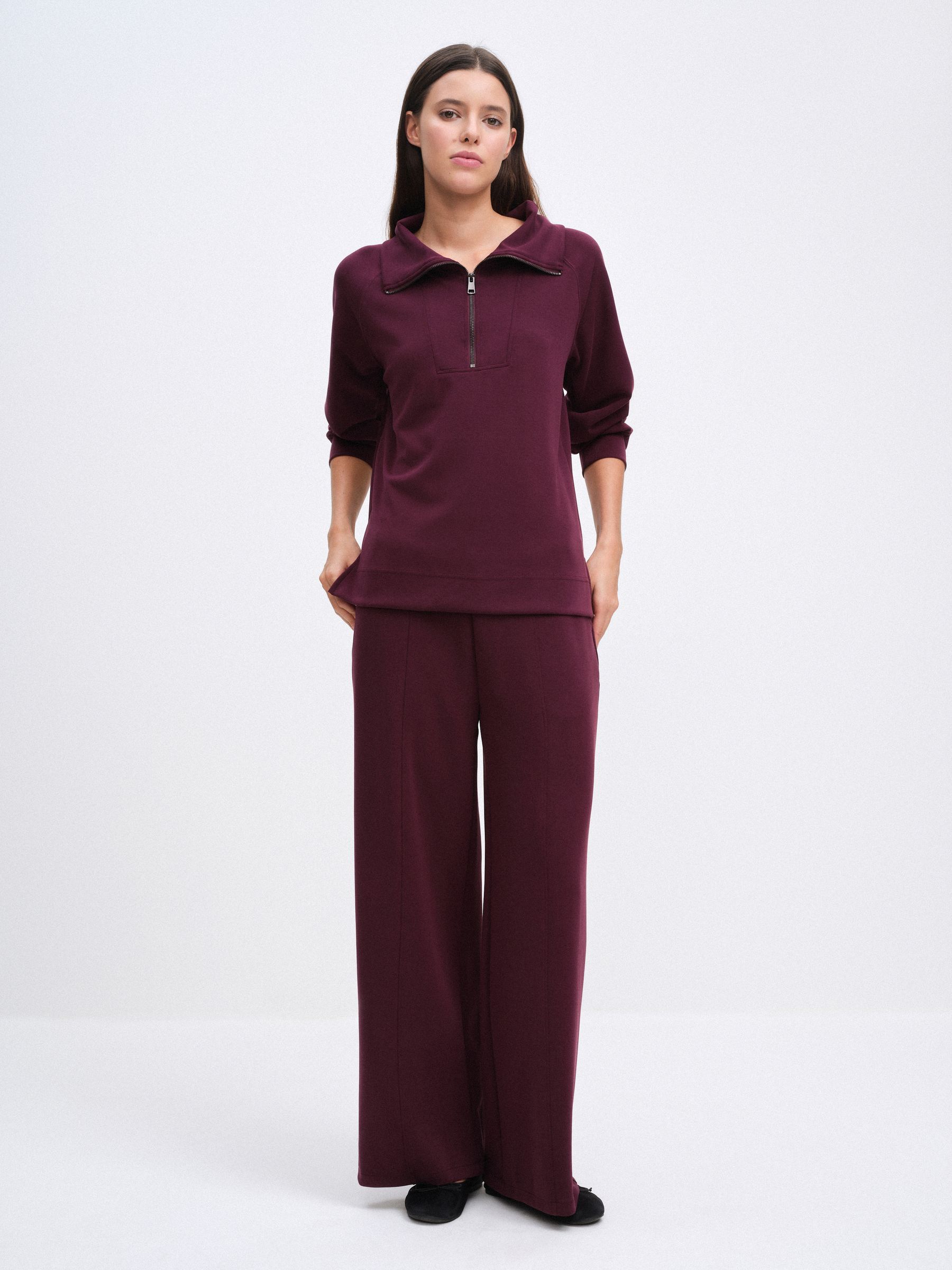 The Set Modal blend Half Zip Coord Loungewear Set - Burgundy Red - Regular - SIP Worn