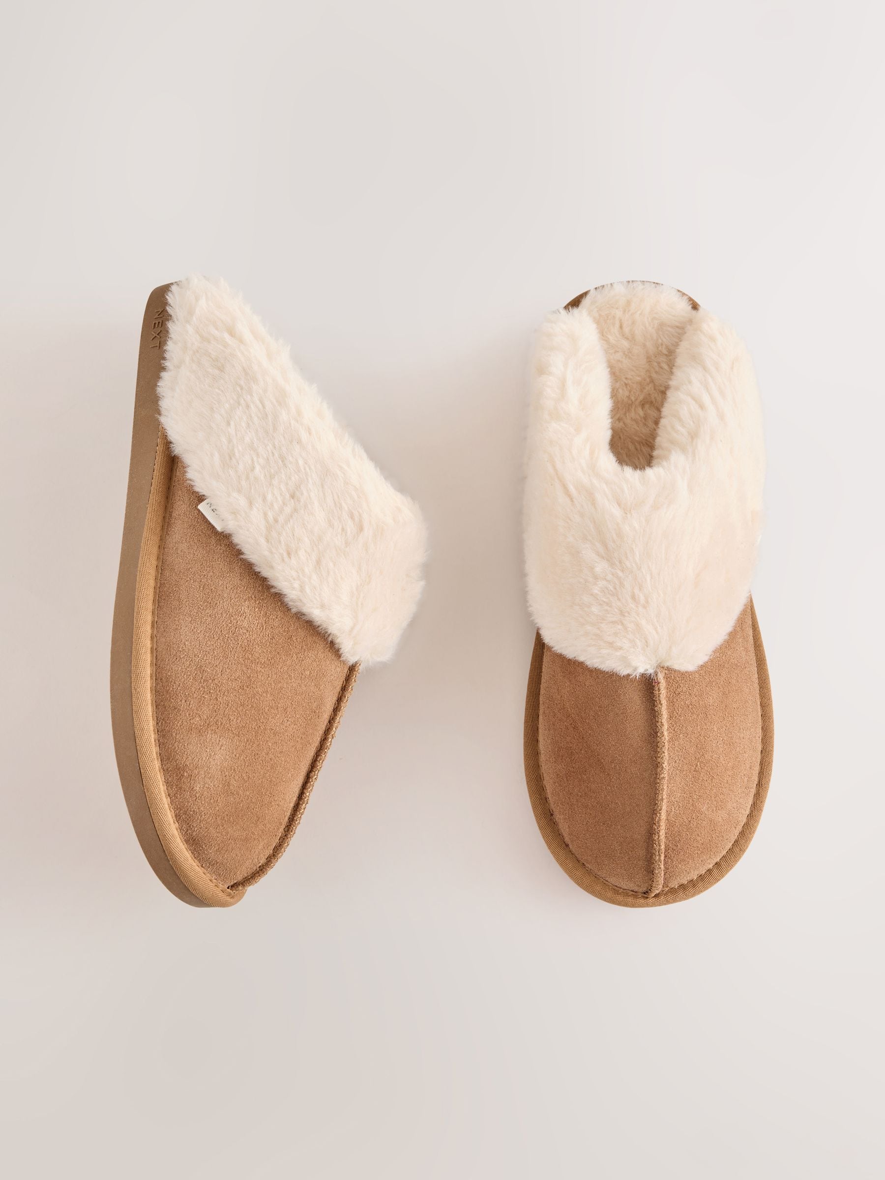 Faux Fur Lined Suede Mule Slippers - Tan Brown - Regular - SIP Still Life