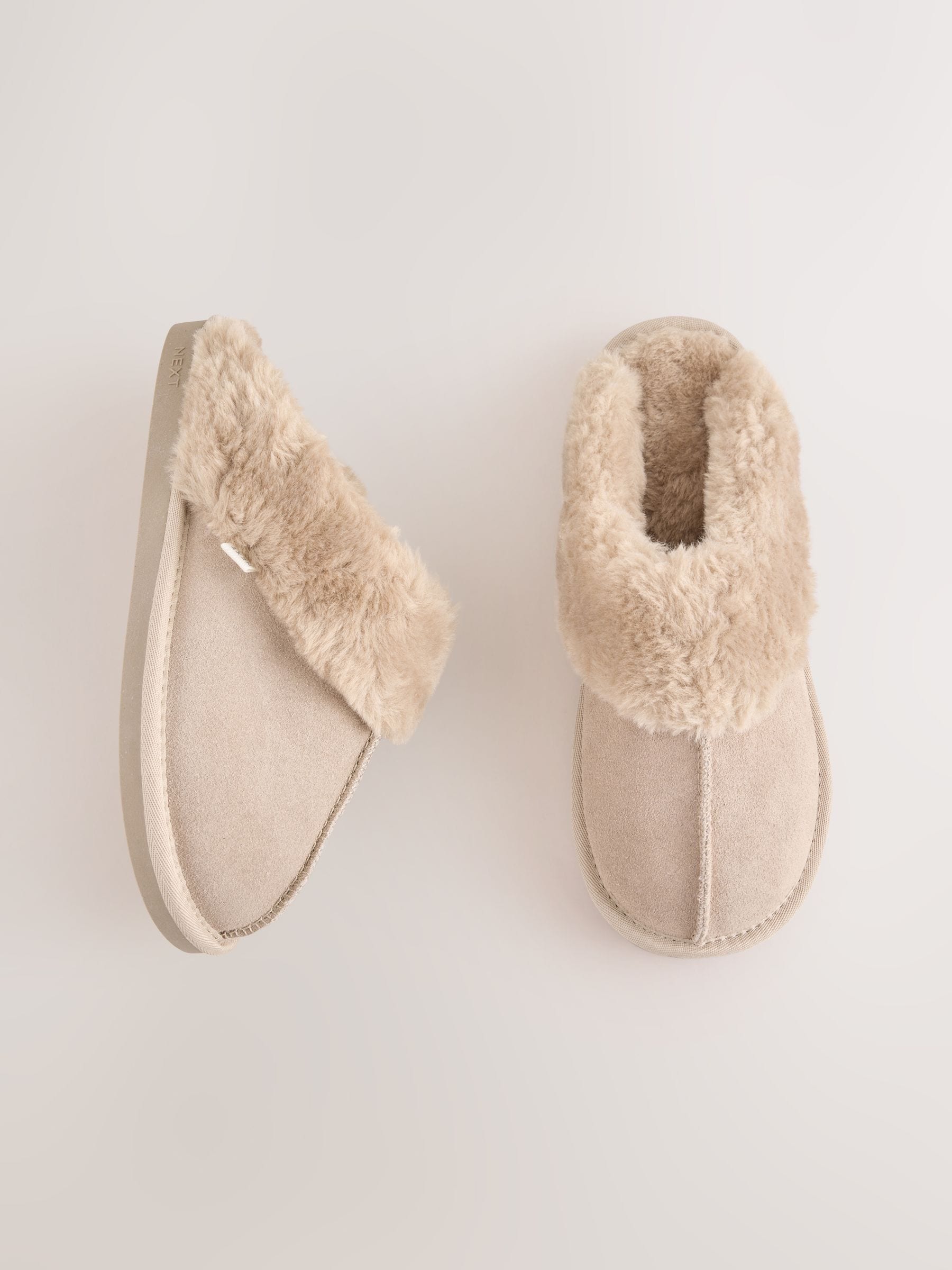 Faux Fur Lined Suede Mule Slippers - Sand - Regular - SIP Still Life