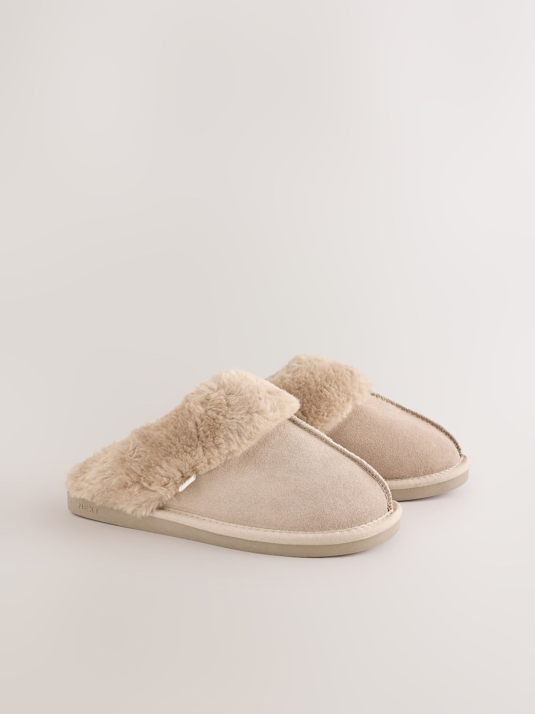 Faux Fur Lined Suede Mule Slippers - Sand - Regular - SIP Still Life