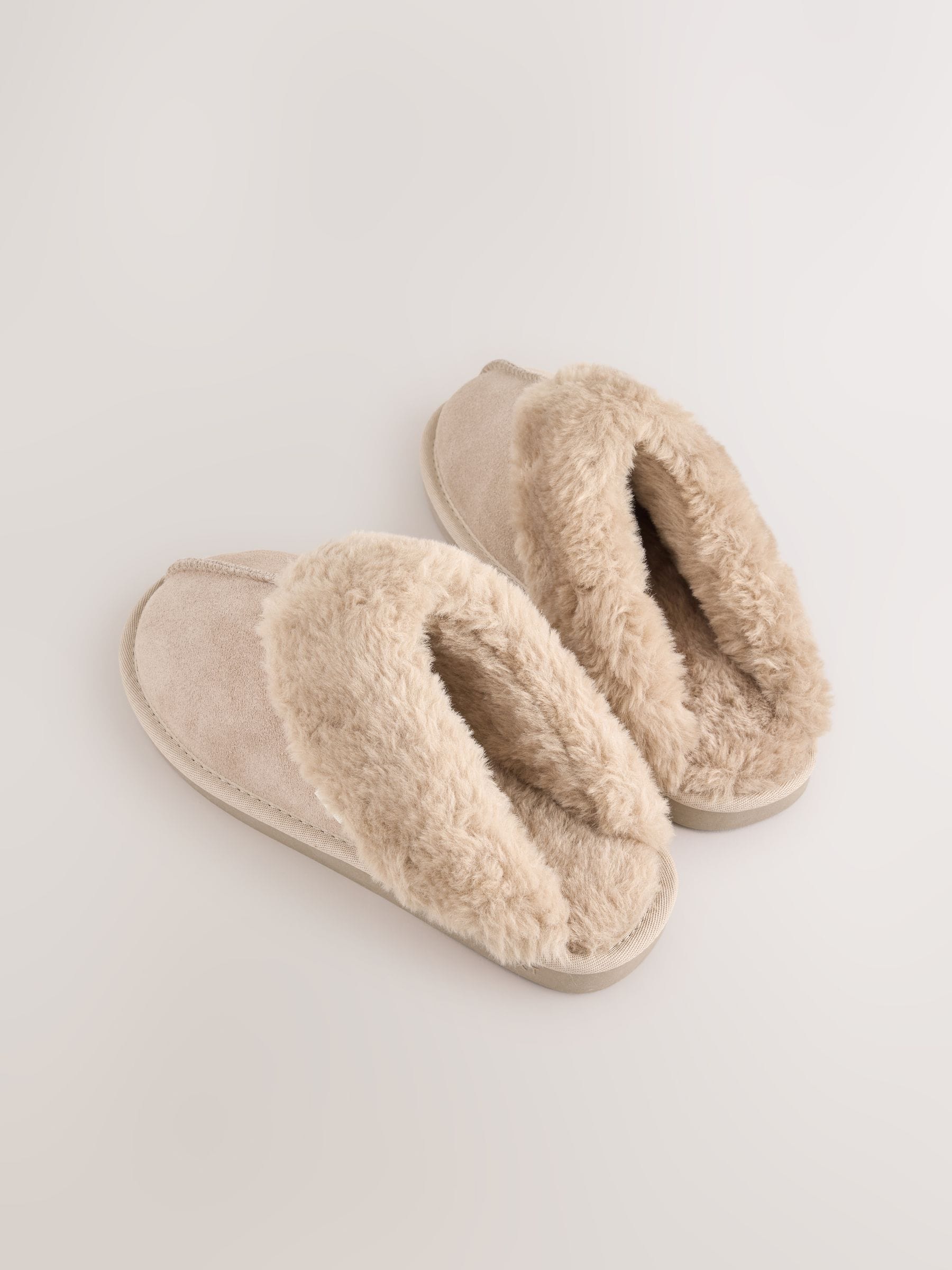 Faux Fur Lined Suede Mule Slippers - Sand - Regular - SIP Still Life