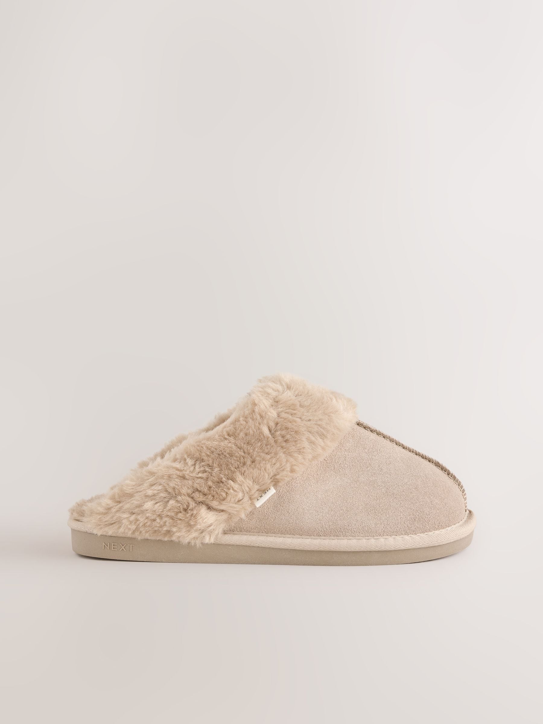 Faux Fur Lined Suede Mule Slippers - Sand - Regular - SIP Still Life