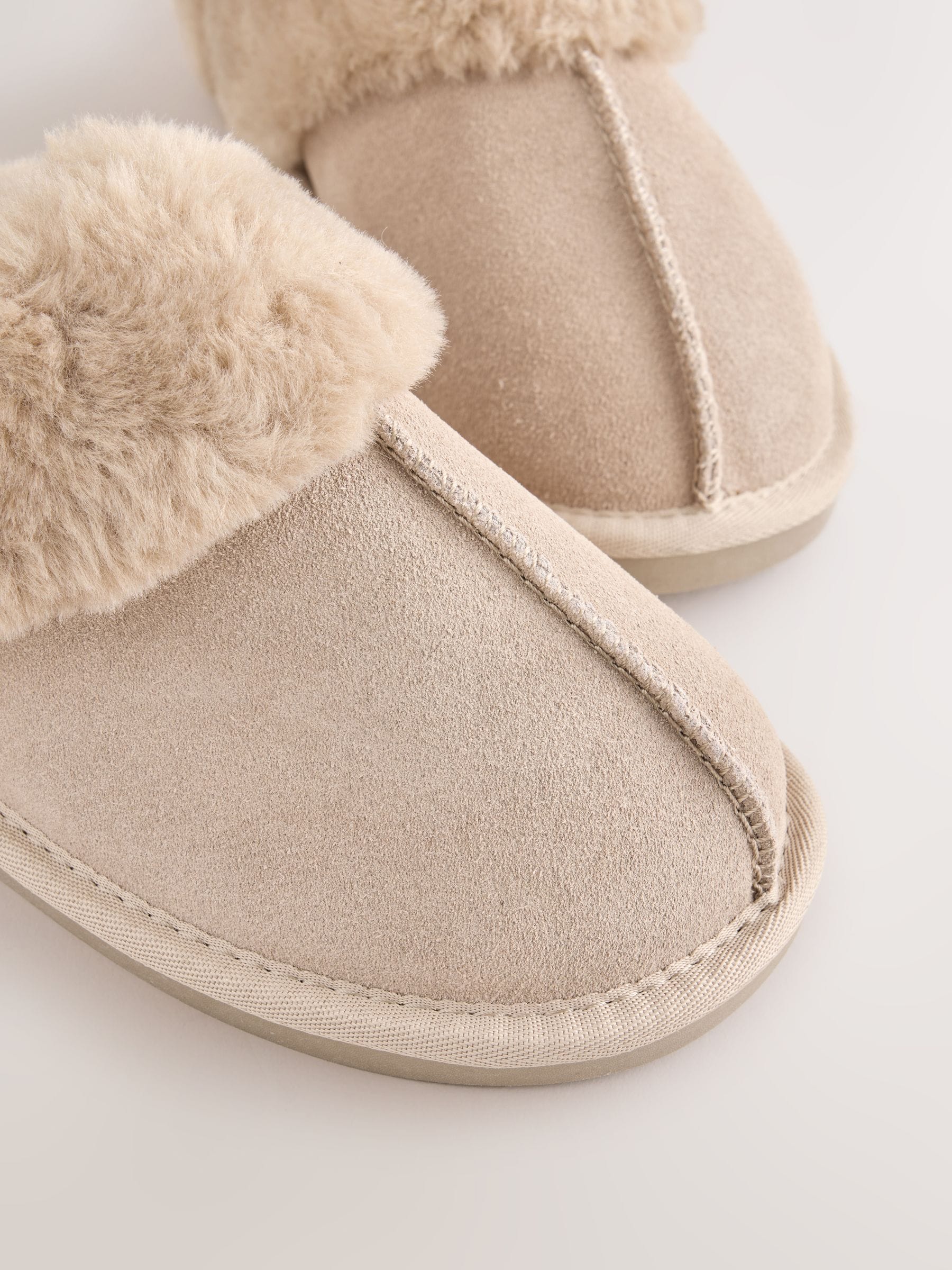Faux Fur Lined Suede Mule Slippers - Sand - Regular - SIP Still Life