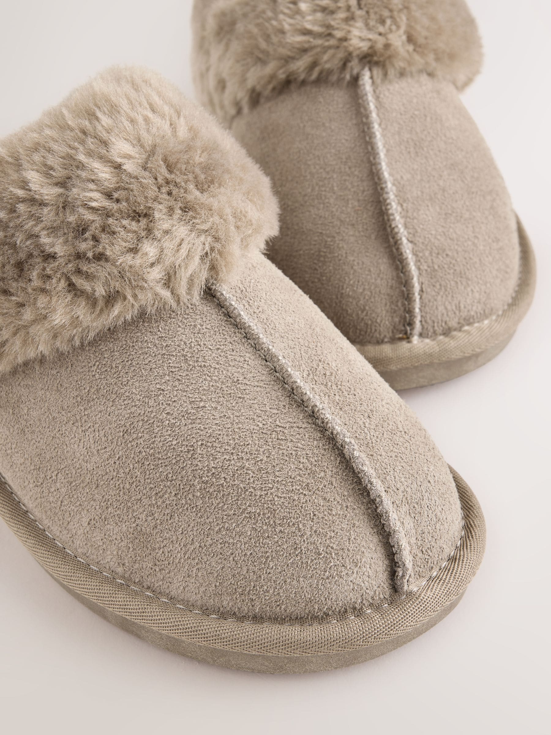 Faux Fur Lined Suede Mule Slippers - Grey/Brown - Regular - SIP Still Life