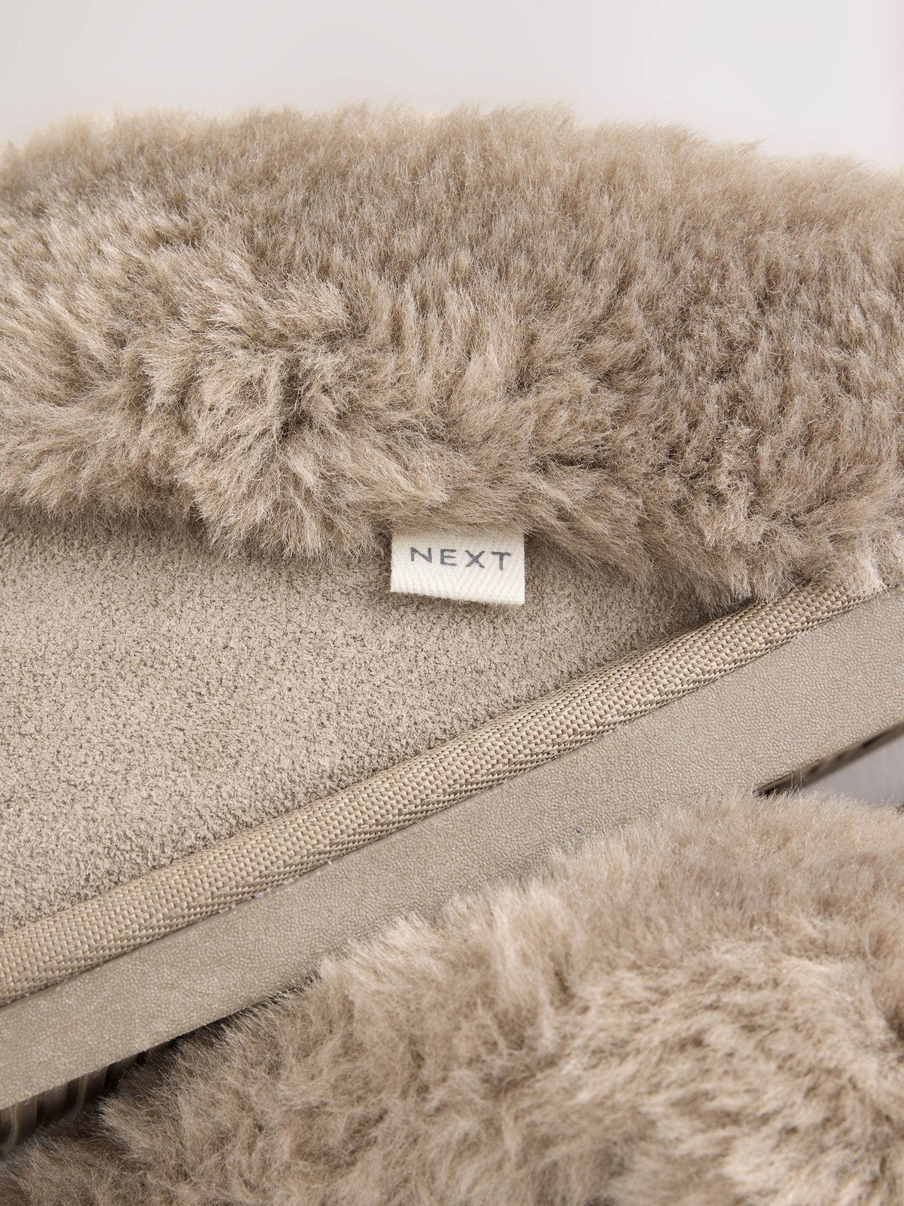 Faux Fur Lined Suede Mule Slippers - Grey/Brown - Regular - SIP Still Life