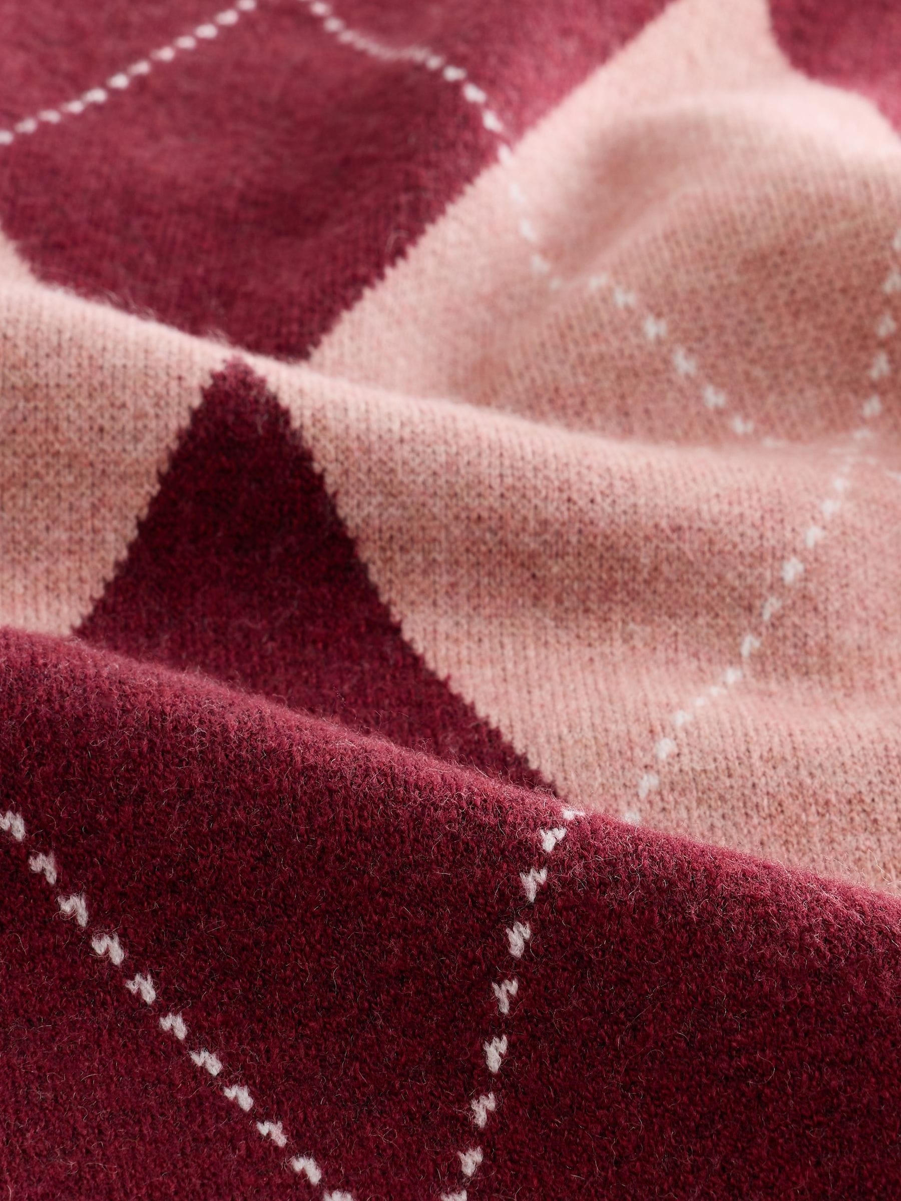 Long Sleeve Crew Neck Cosy Knit Jumper - Wine/Pink Argyle - Regular - SIP Still Life