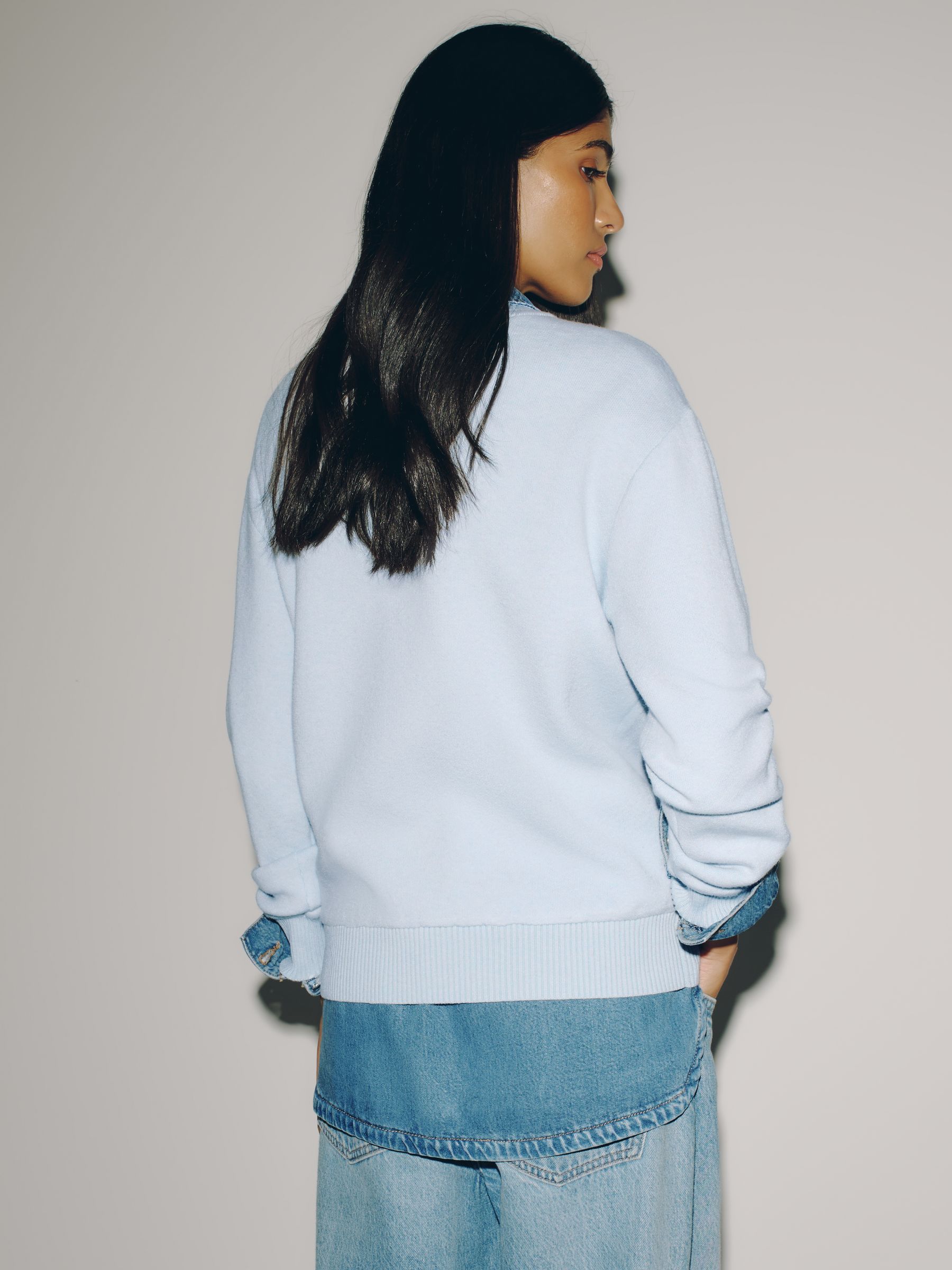 Long Sleeve Crew Neck Cosy Knit Jumper - Blue - Regular - SIP Worn
