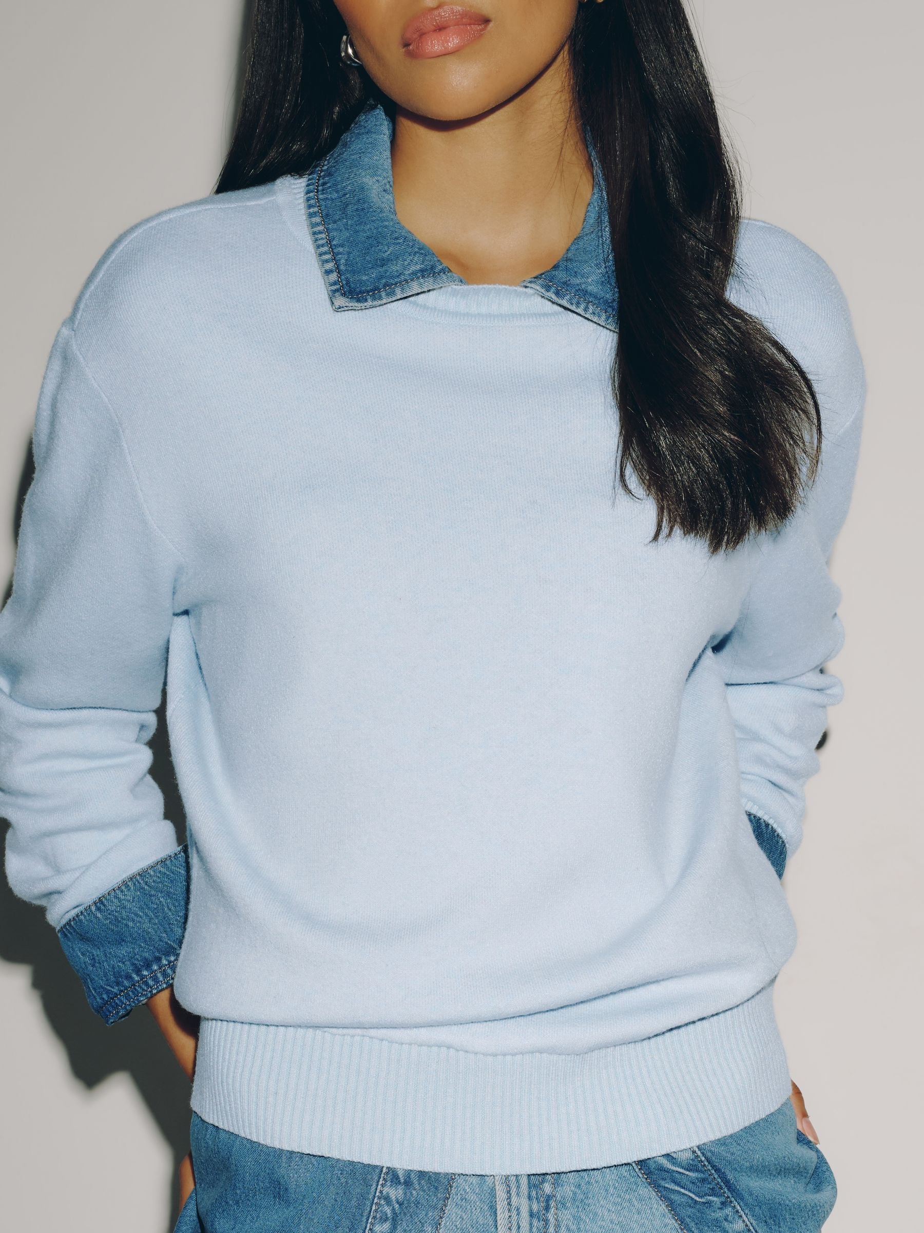Long Sleeve Crew Neck Cosy Knit Jumper - Blue - Regular - SIP Worn