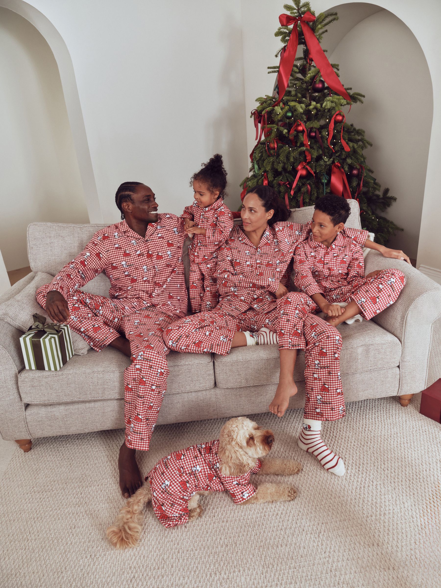 Matching Family Christmas Flannel Button Through Pyjamas - Red Snoopy - Regular - Location Worn
