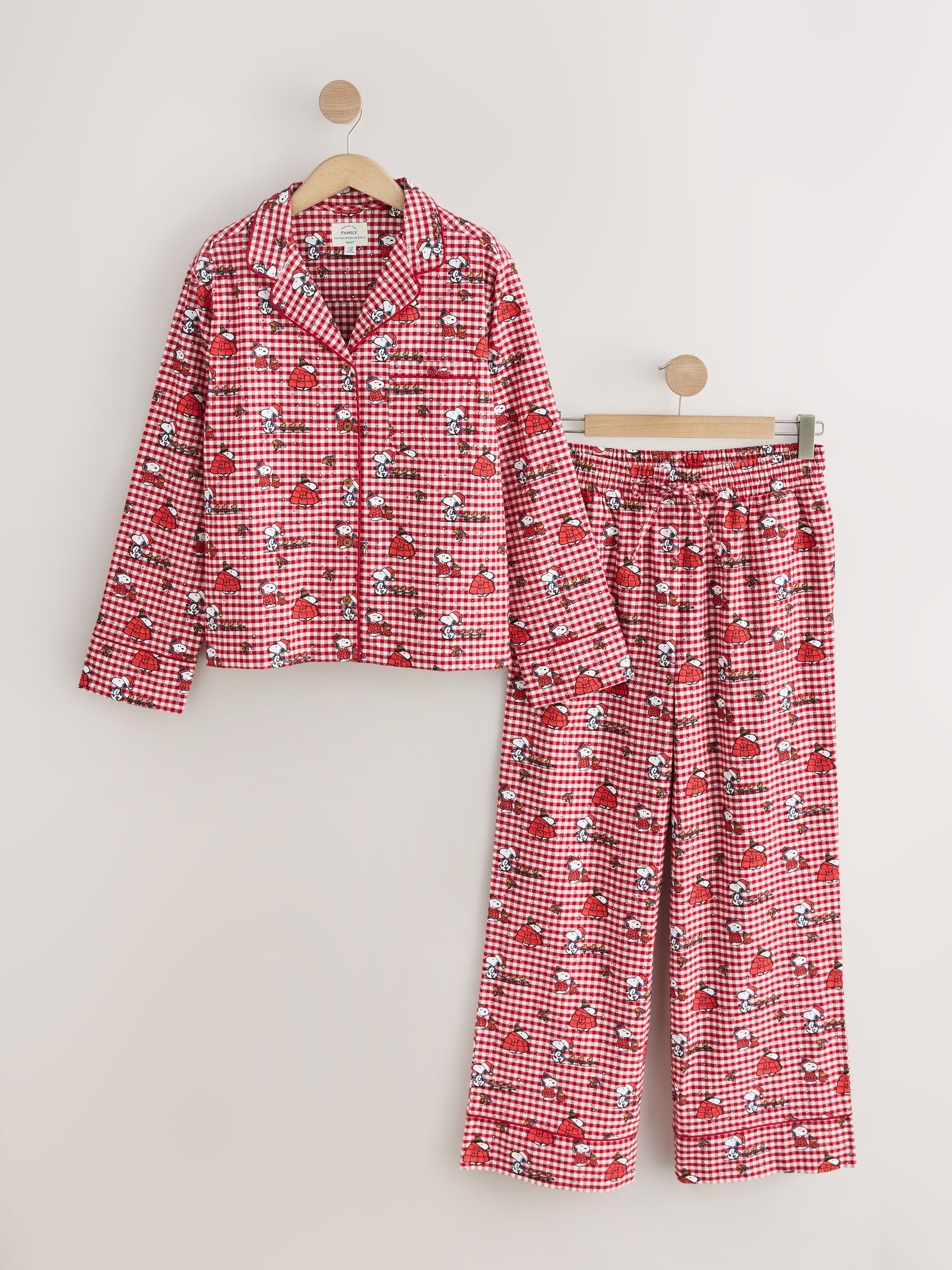 Matching Family Christmas Flannel Button Through Pyjamas - Red Snoopy - Regular - SIP Still Life