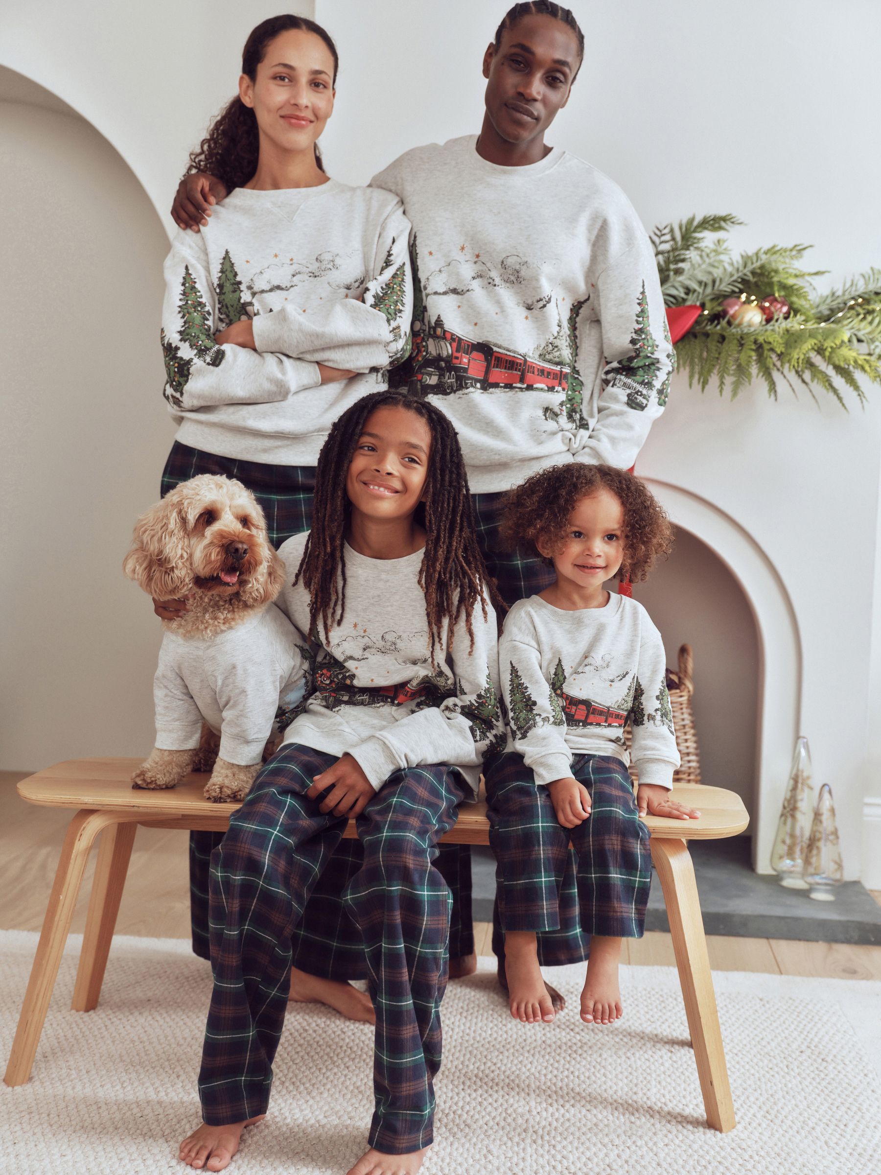 Matching Family Christmas Sweatshirt Flannel Pyjamas - Grey Santa Express - Regular - Location Worn