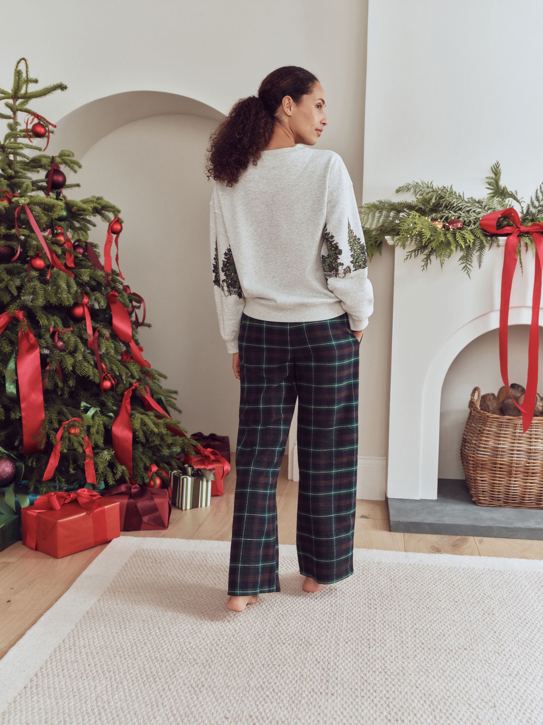 Matching Family Christmas Sweatshirt Flannel Pyjamas - Grey Santa Express - Regular - Location Worn