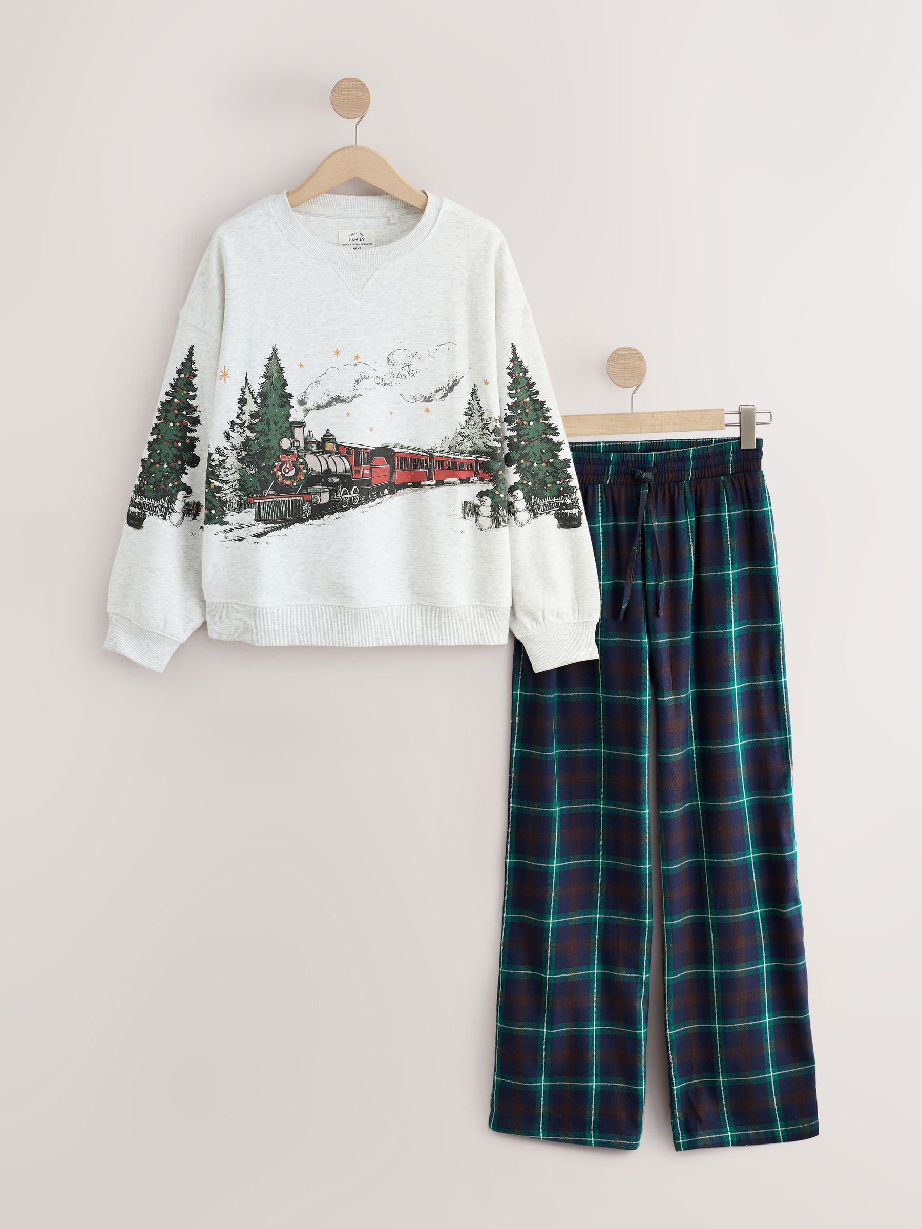 Matching Family Christmas Sweatshirt Flannel Pyjamas - Grey Santa Express - Regular - SIP Still Life