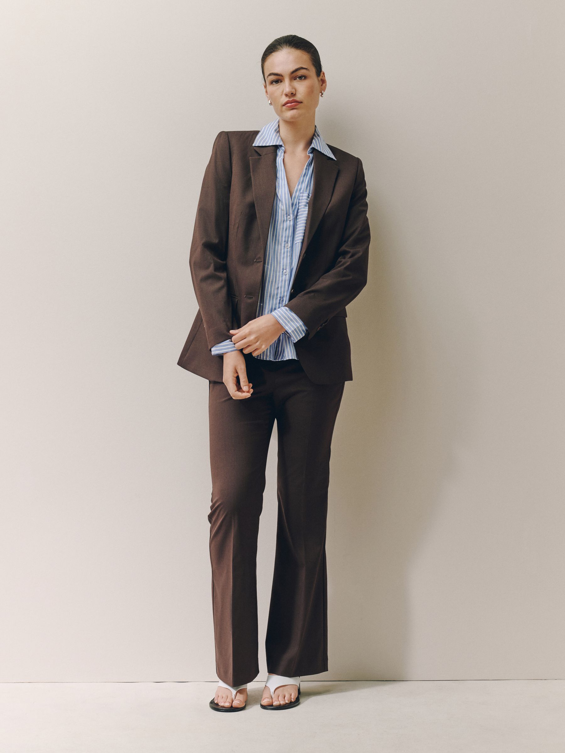 Tailored Bootcut Trousers With Wool - Chocolate Brown - Petite - SIP Worn