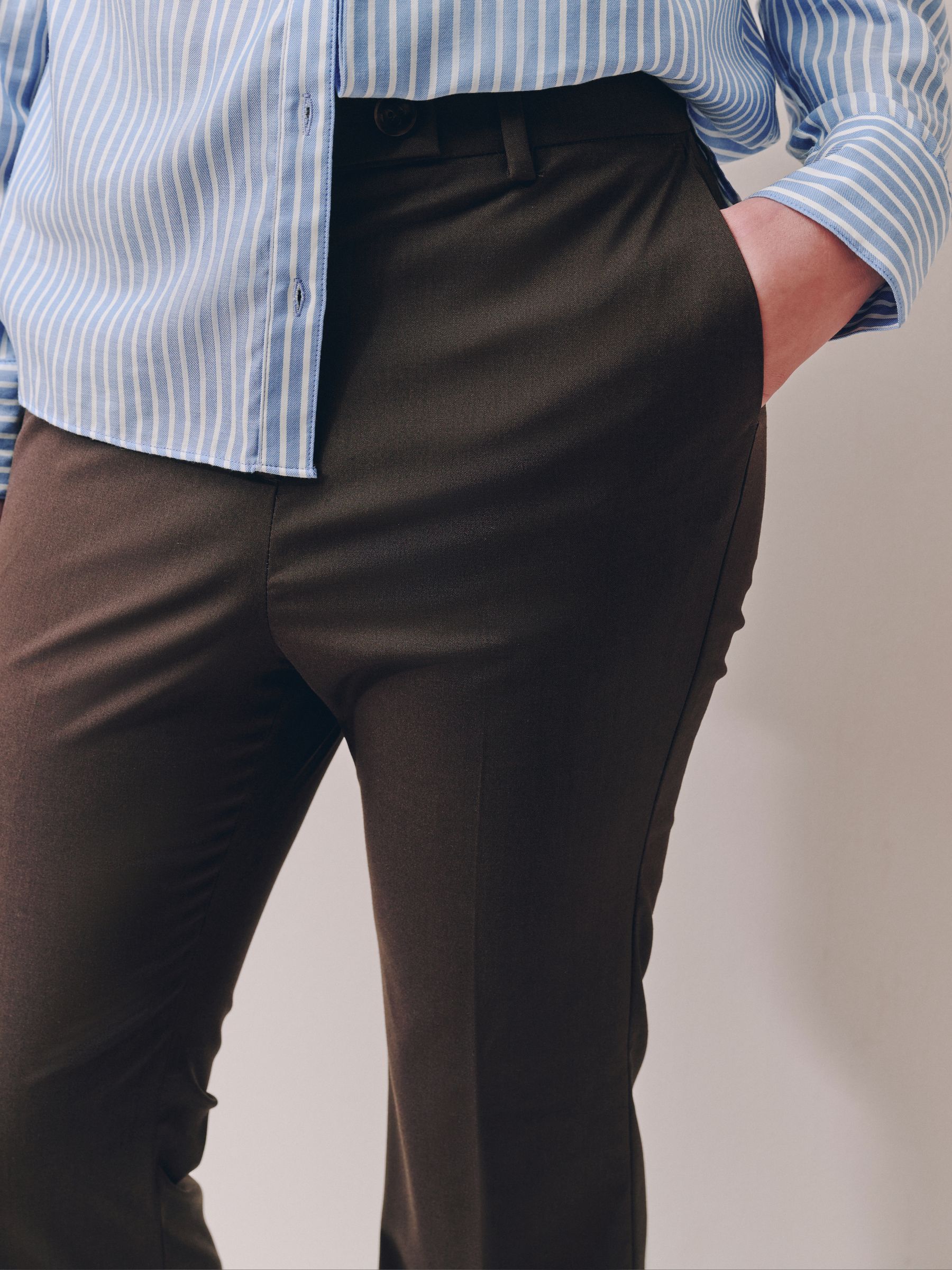 Tailored Bootcut Trousers With Wool - Chocolate Brown - Petite - SIP Worn