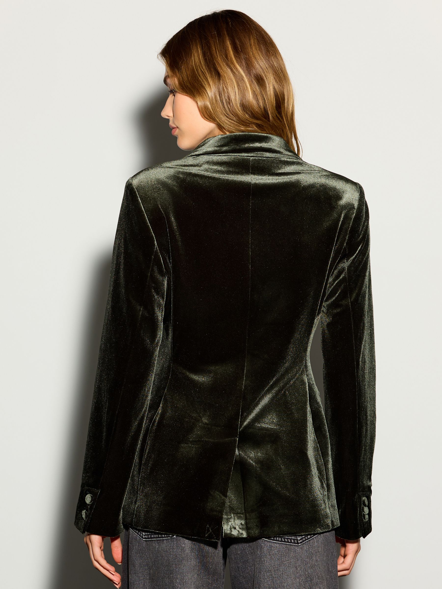Velvet Single Breasted Blazer - Green - Regular - Location Worn