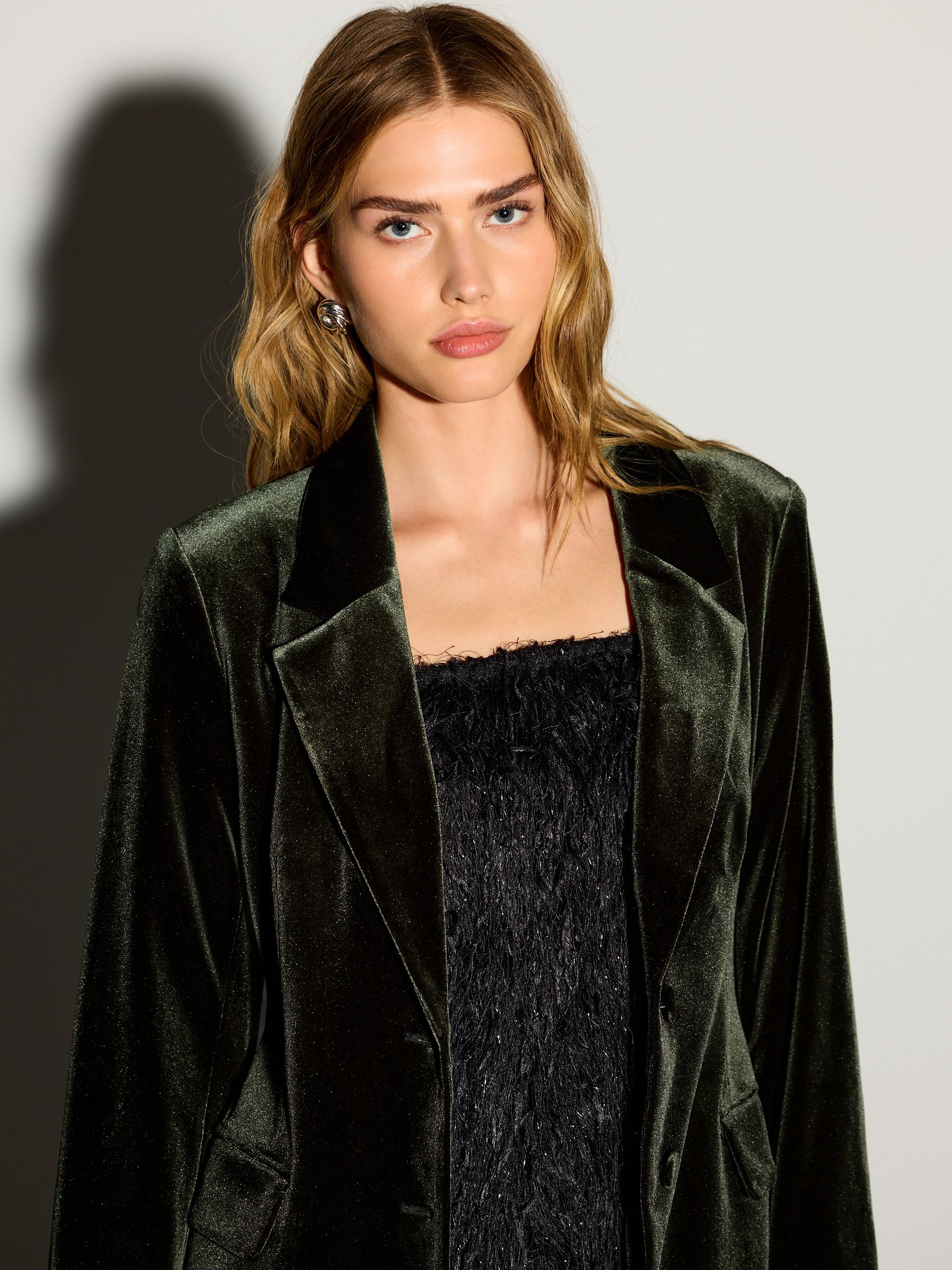 Velvet Single Breasted Blazer - Green - Regular - Location Worn
