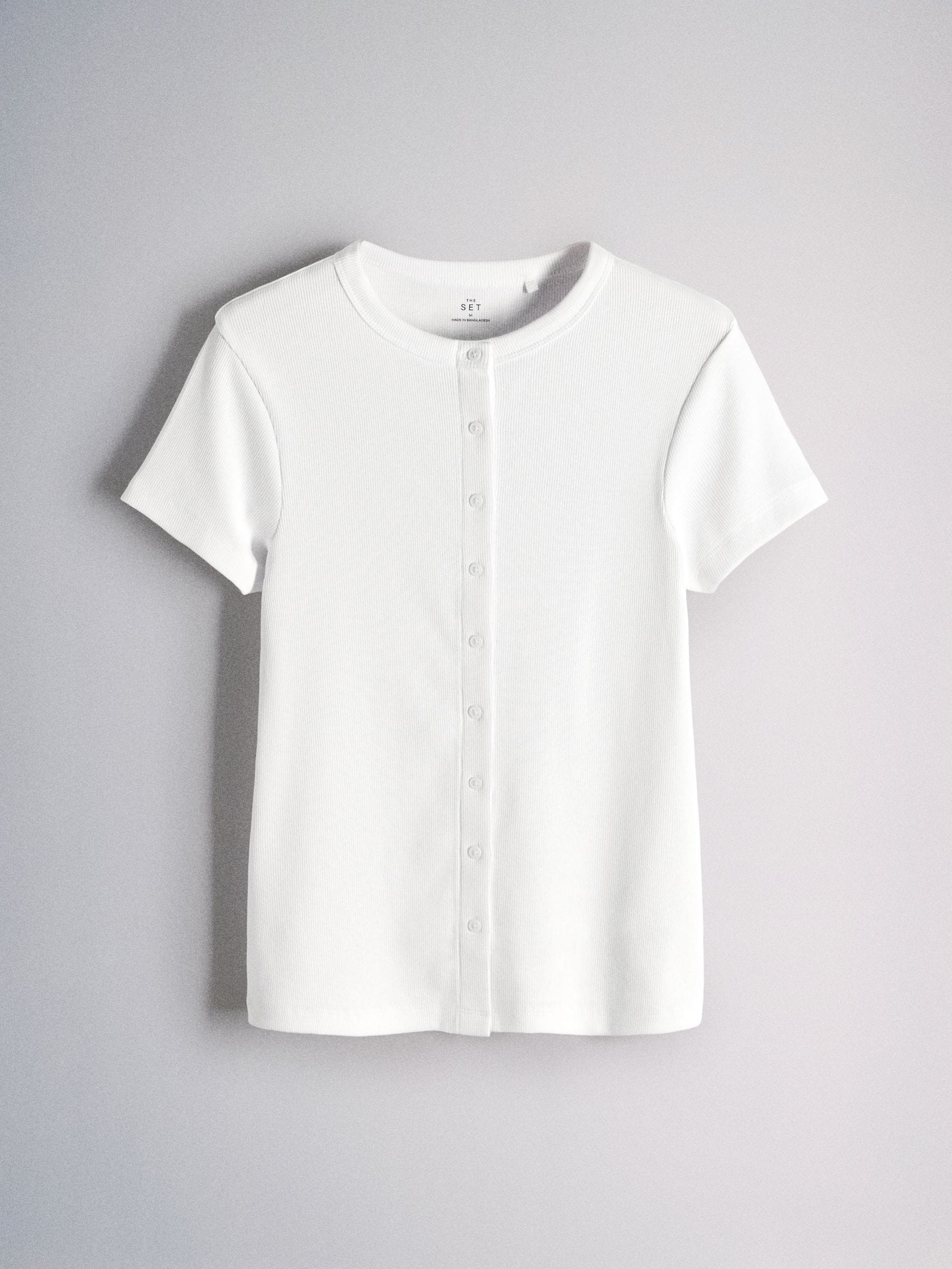 The Set Short Sleeve Button Through Rib T-Shirt - White/Brown/Black - 3 Pack - SIP Still Life
