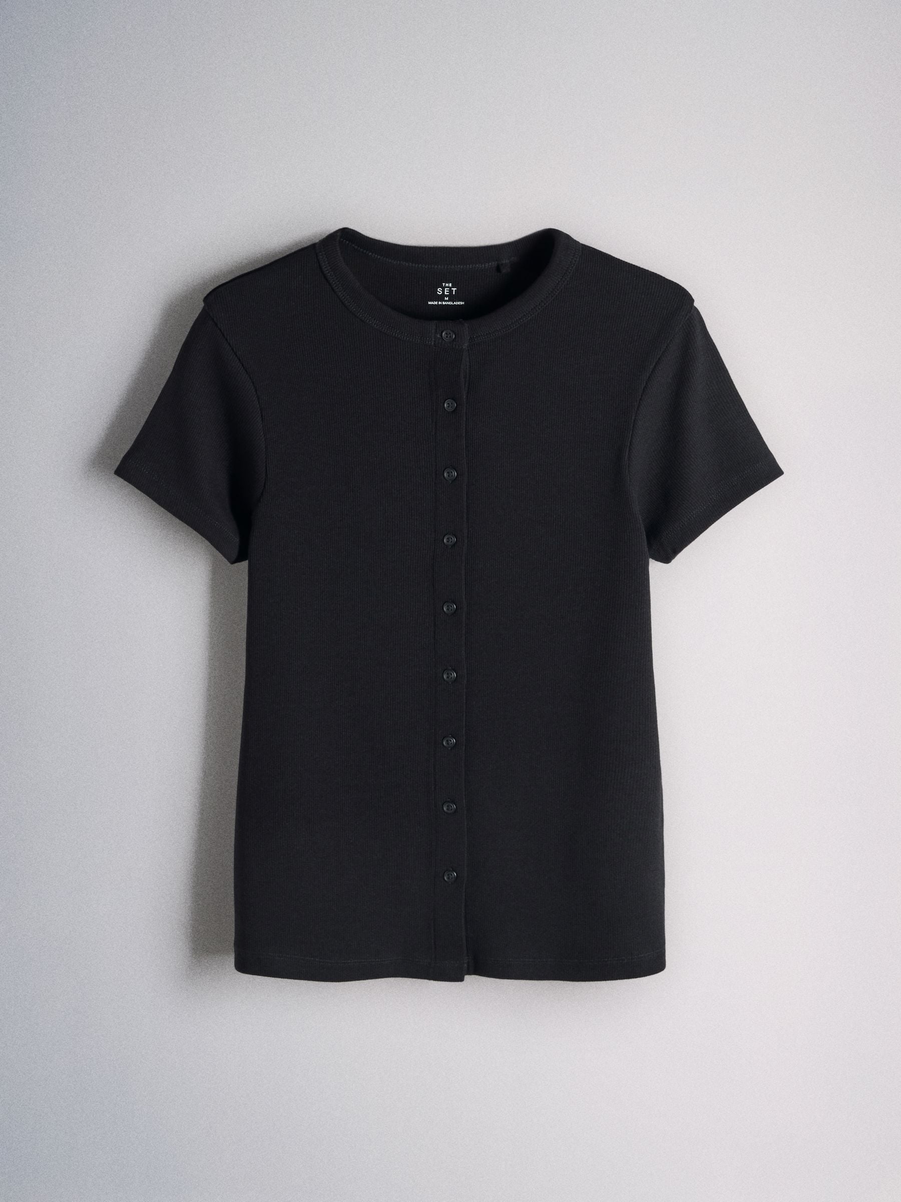 The Set Short Sleeve Button Through Rib T-Shirt - White/Brown/Black - 3 Pack - SIP Still Life