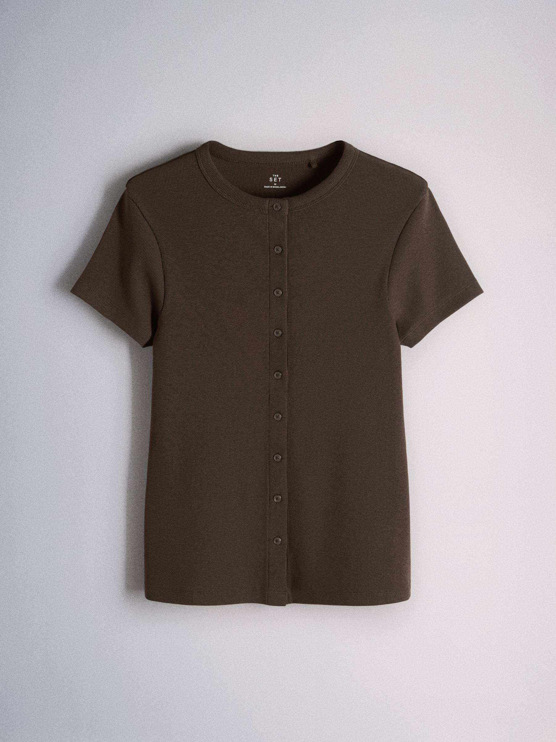 The Set Short Sleeve Button Through Rib T-Shirt - White/Brown/Black - 3 Pack - SIP Still Life