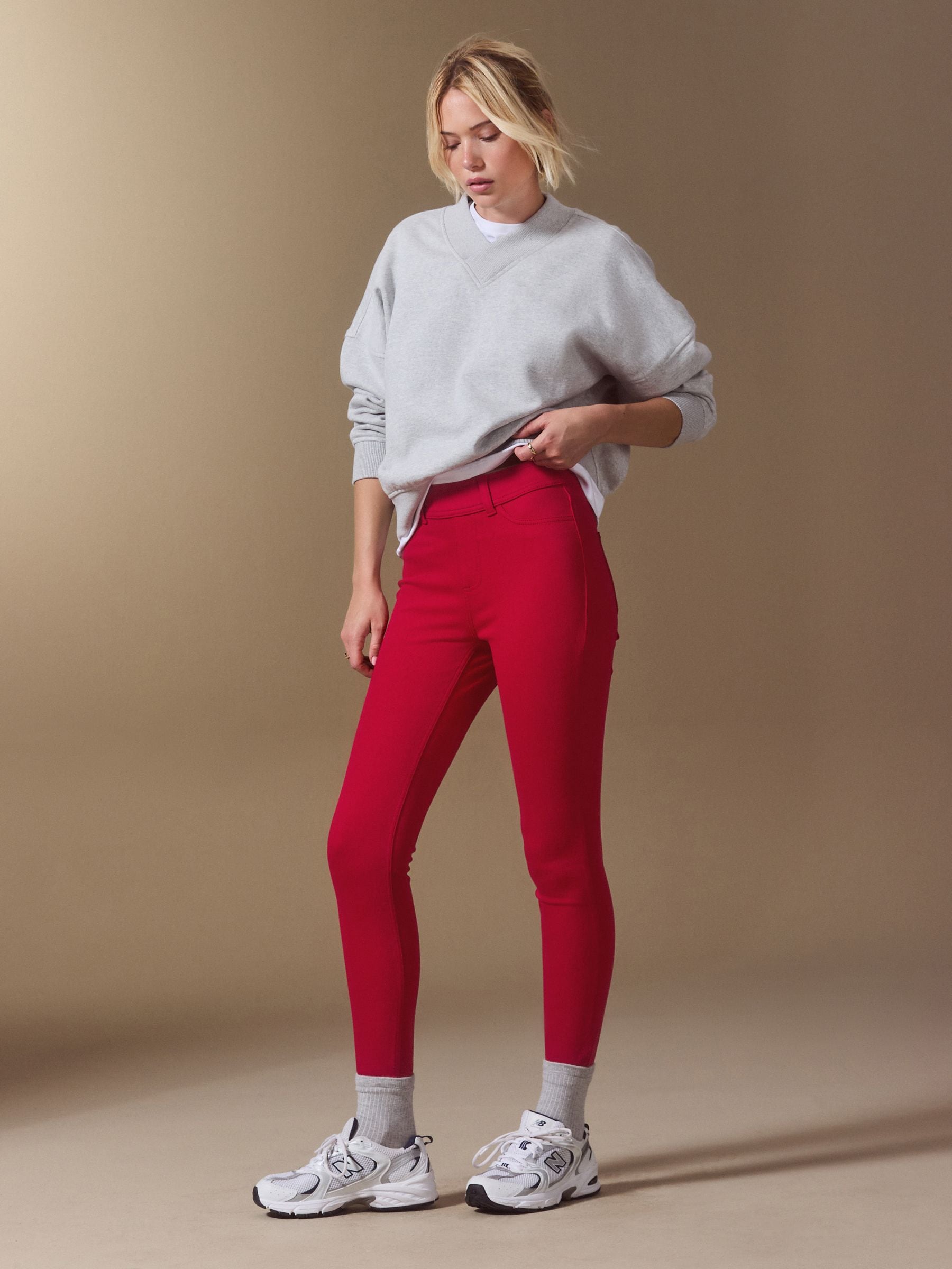 Jersey Denim Leggings - Red - Regular - Location Worn
