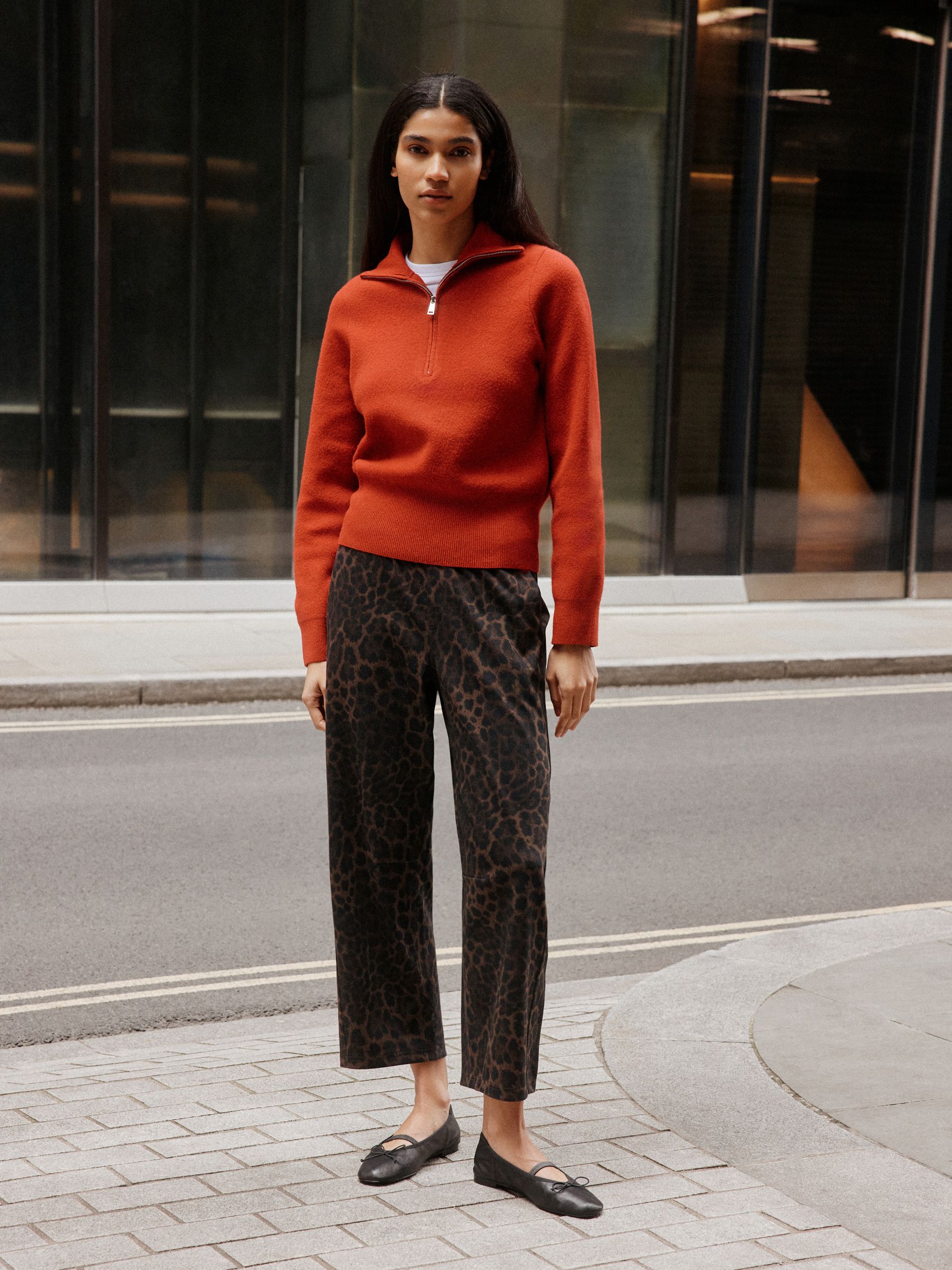 Barrel Leg Denim Jersey Trousers - Leopard Print - Regular - Location Worn