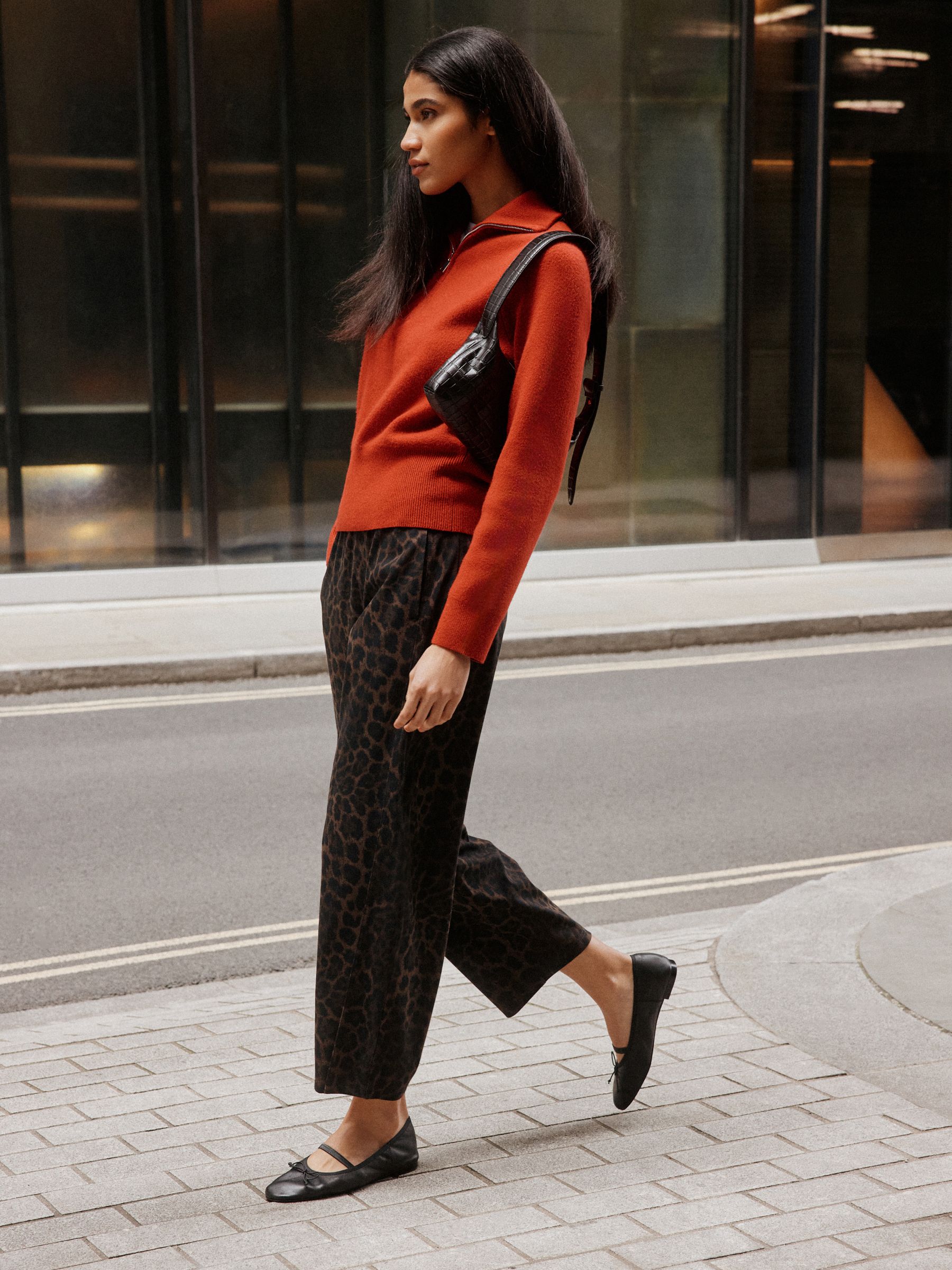 Barrel Leg Denim Jersey Trousers - Leopard Print - Regular - Location Worn