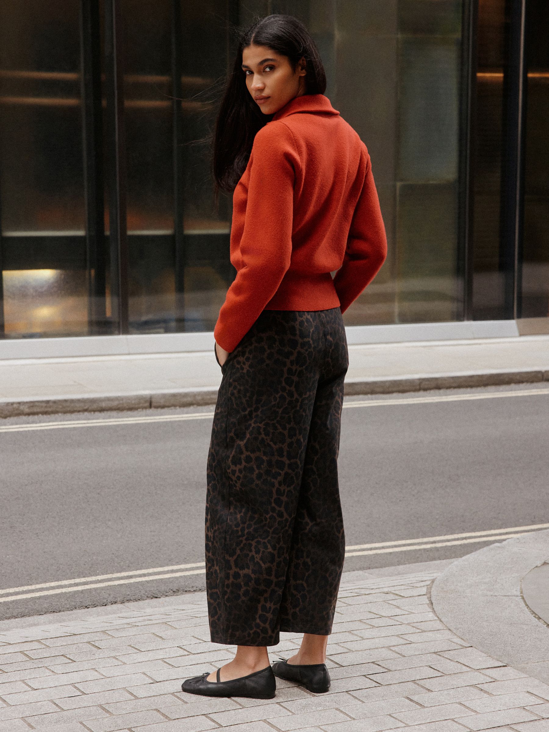 Barrel Leg Denim Jersey Trousers - Leopard Print - Regular - Location Worn